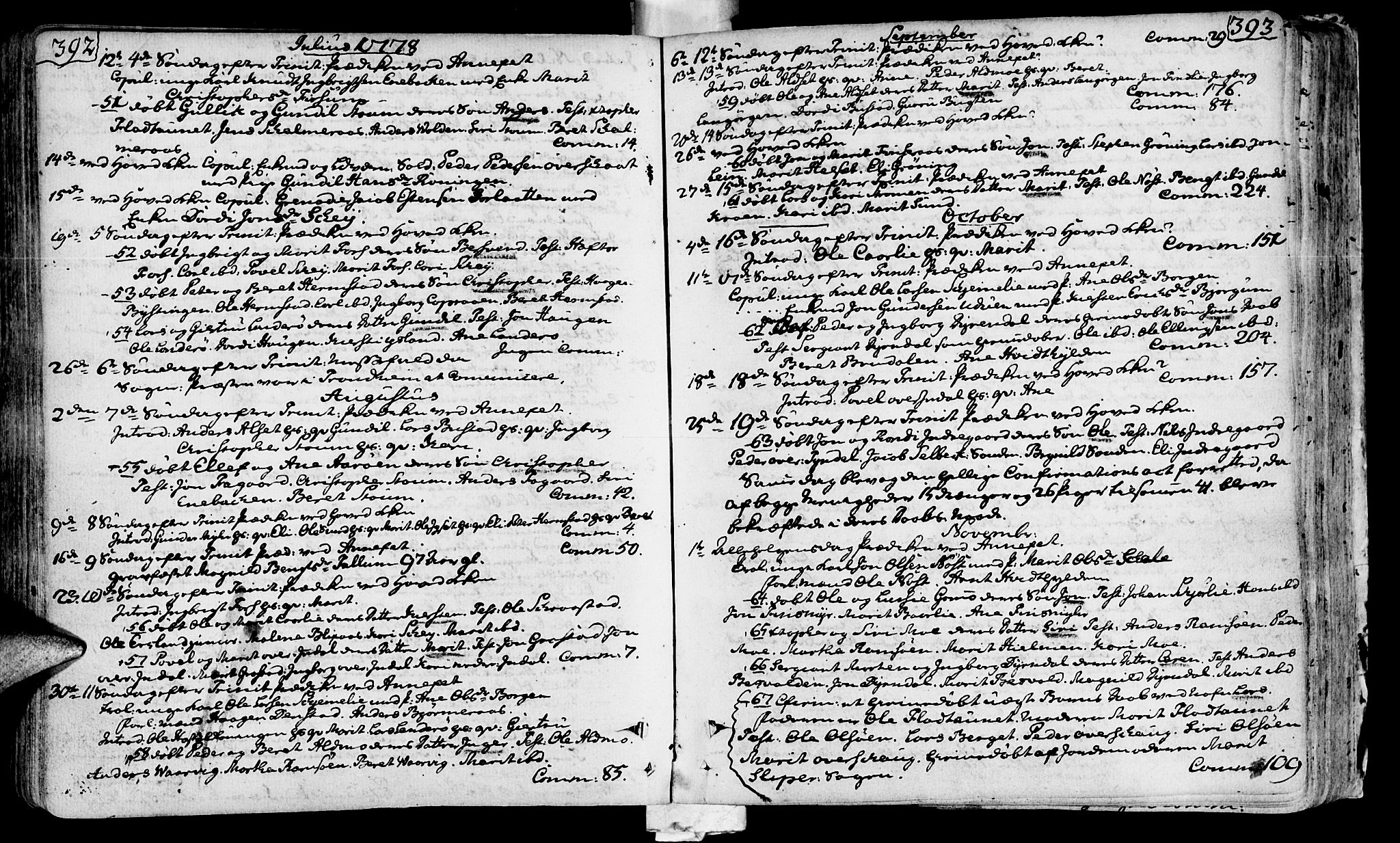 Ministerialprotokoller, klokkerbøker og fødselsregistre - Sør-Trøndelag, SAT/A-1456/646/L0605: Parish register (official) no. 646A03, 1751-1790, p. 392-393