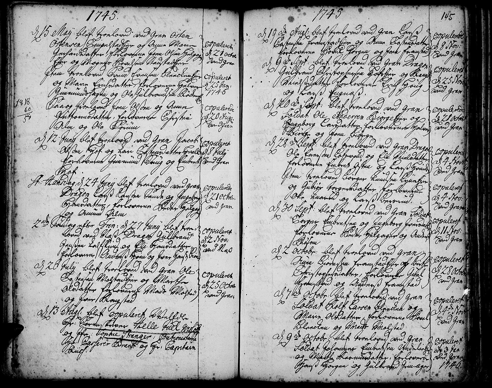 Gran prestekontor, SAH/PREST-112/H/Ha/Haa/L0003: Parish register (official) no. 3, 1745-1758, p. 145