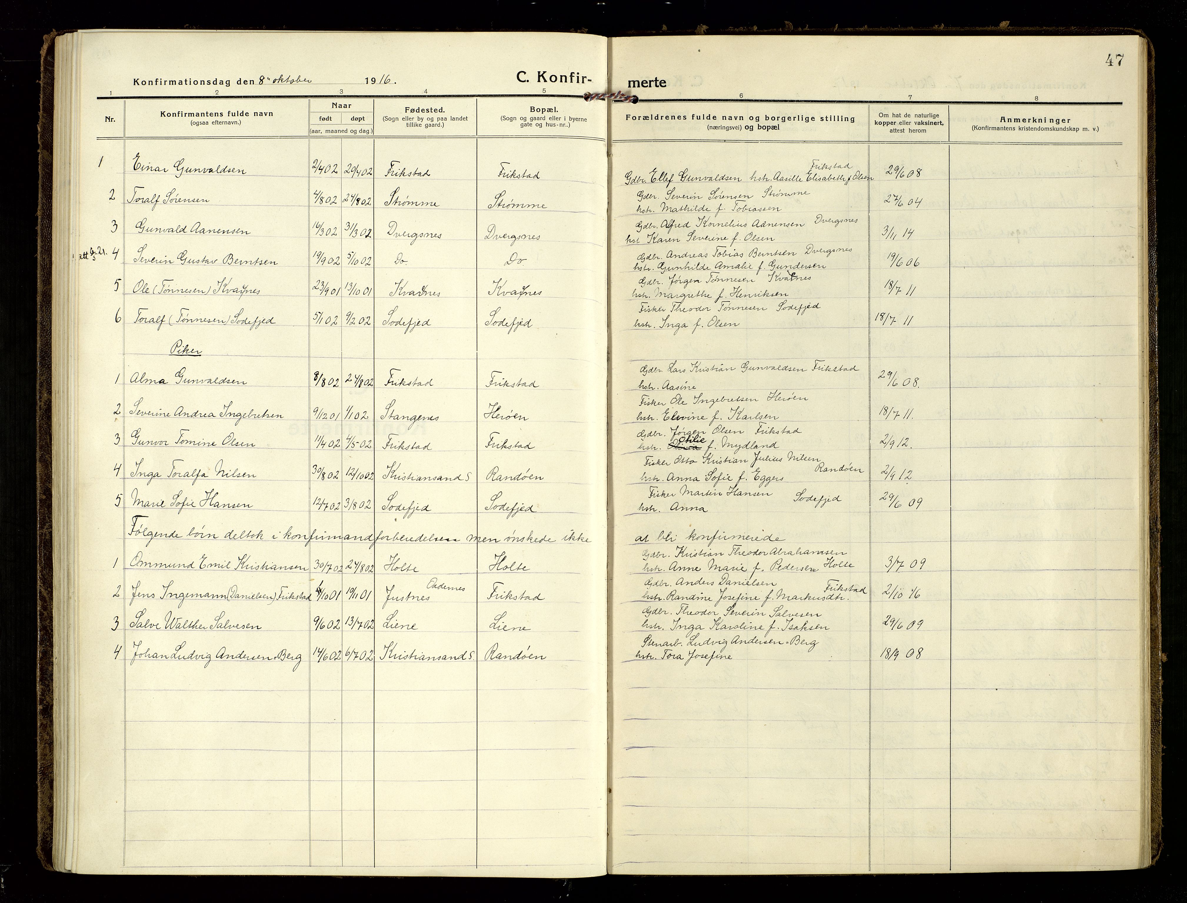 Oddernes sokneprestkontor, SAK/1111-0033/F/Fa/Fab/L0004: Parish register (official) no. A 4, 1916-1935, p. 47
