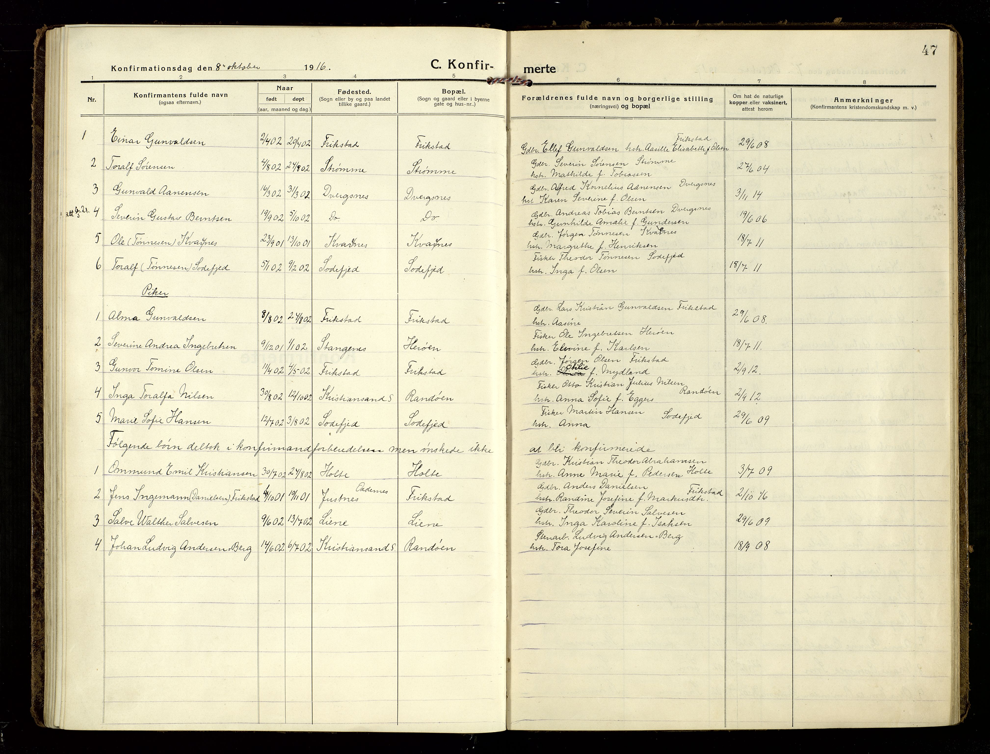 Oddernes sokneprestkontor, AV/SAK-1111-0033/F/Fa/Fab/L0004: Parish register (official) no. A 4, 1916-1935, p. 47