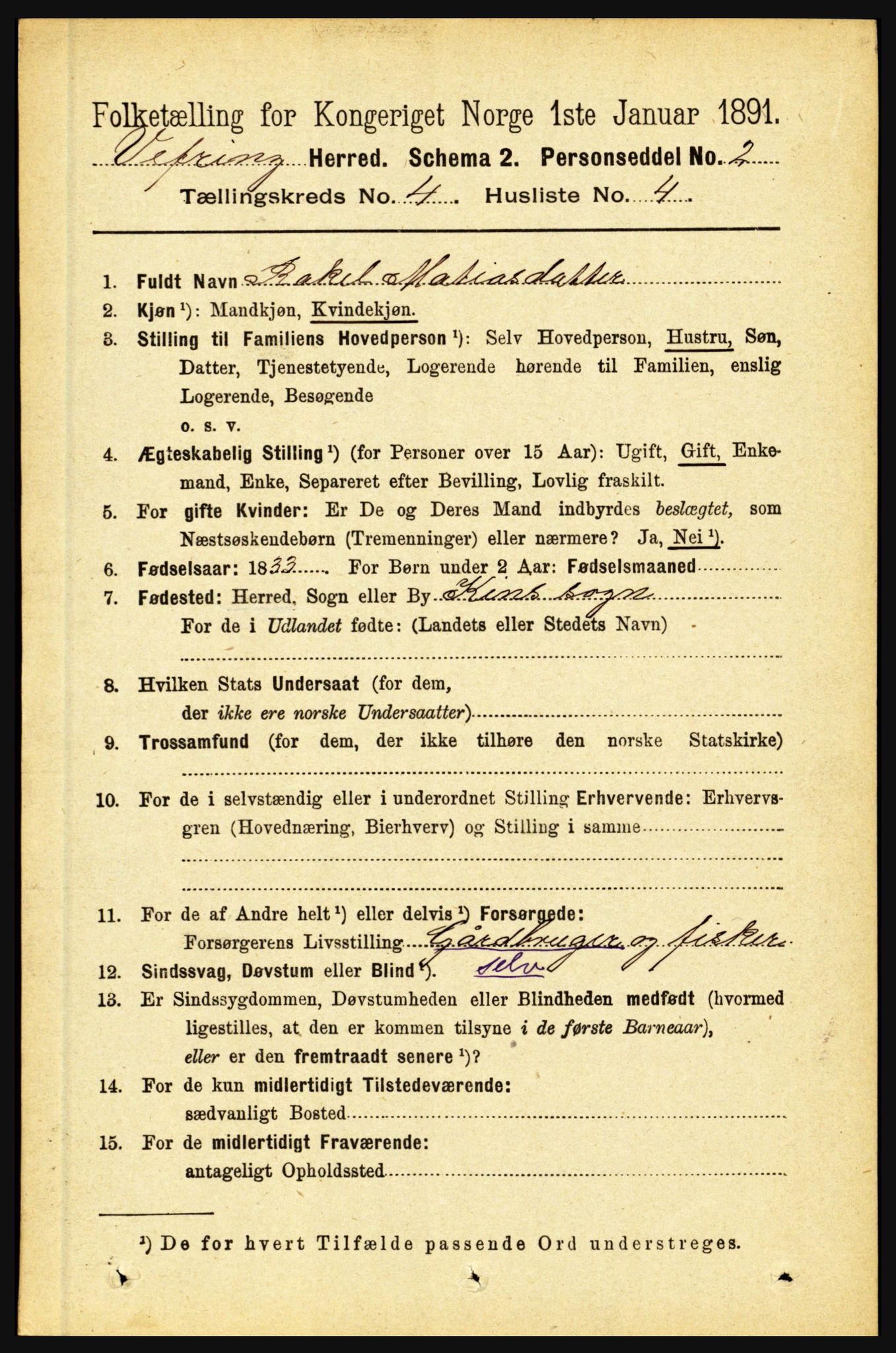 RA, 1891 census for 1434 Vevring, 1891, p. 1216