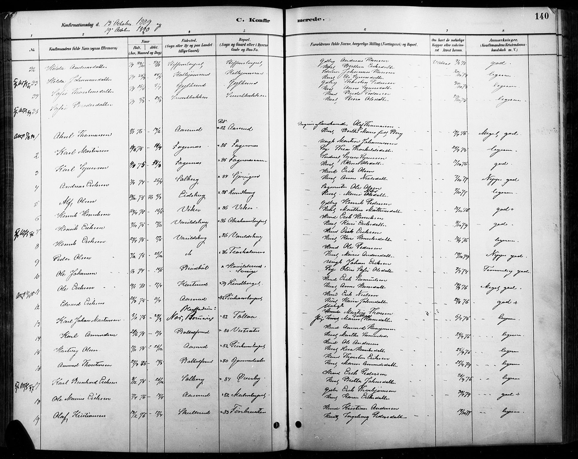 Vinger prestekontor, AV/SAH-PREST-024/H/Ha/Haa/L0015: Parish register (official) no. 15, 1881-1900, p. 140