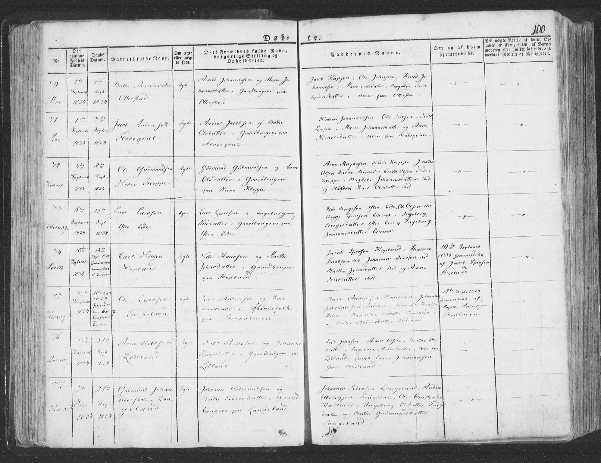 Hosanger sokneprestembete, AV/SAB-A-75801/H/Haa: Parish register (official) no. A 6, 1824-1835, p. 100