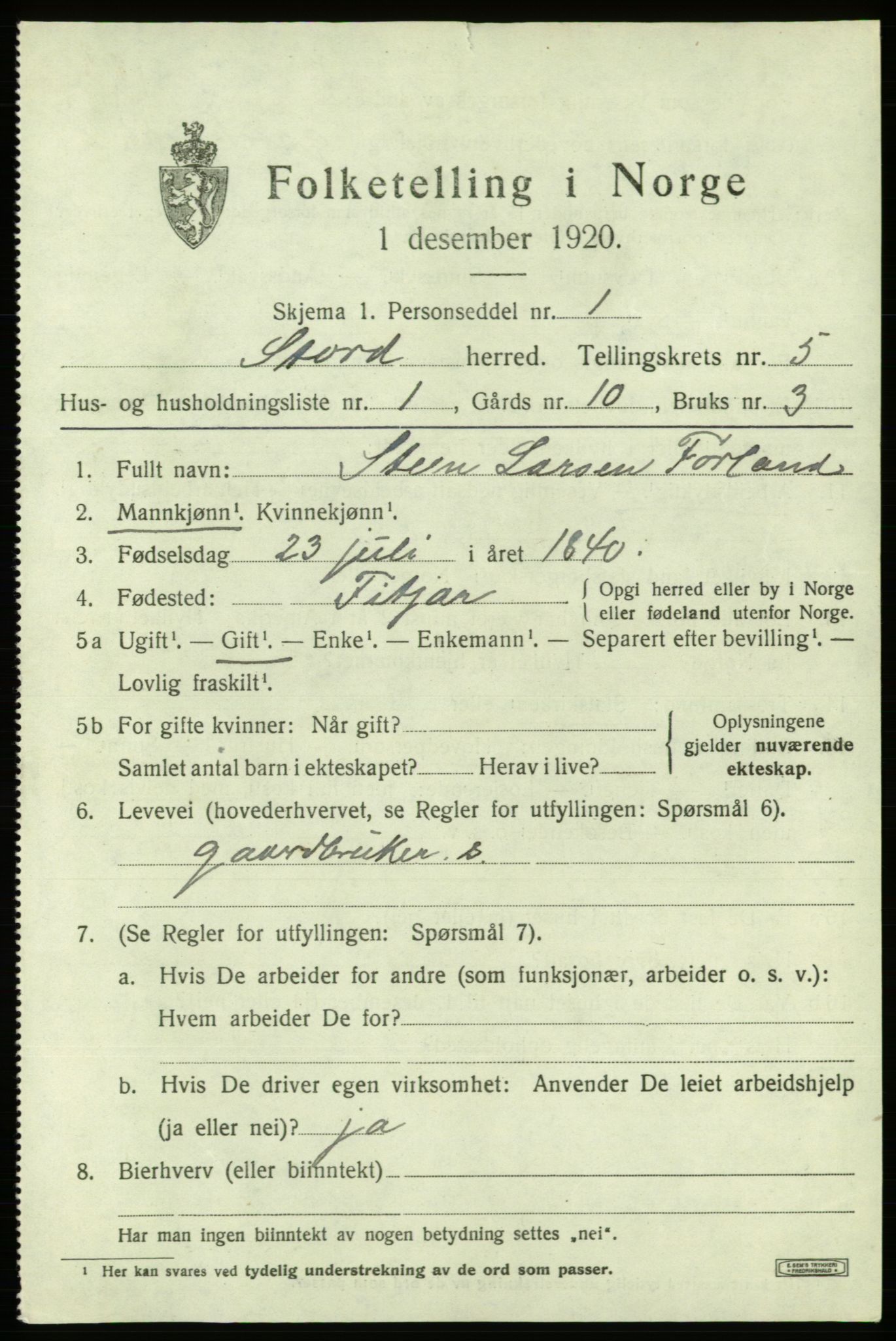 SAB, 1920 census for Stord, 1920, p. 2113