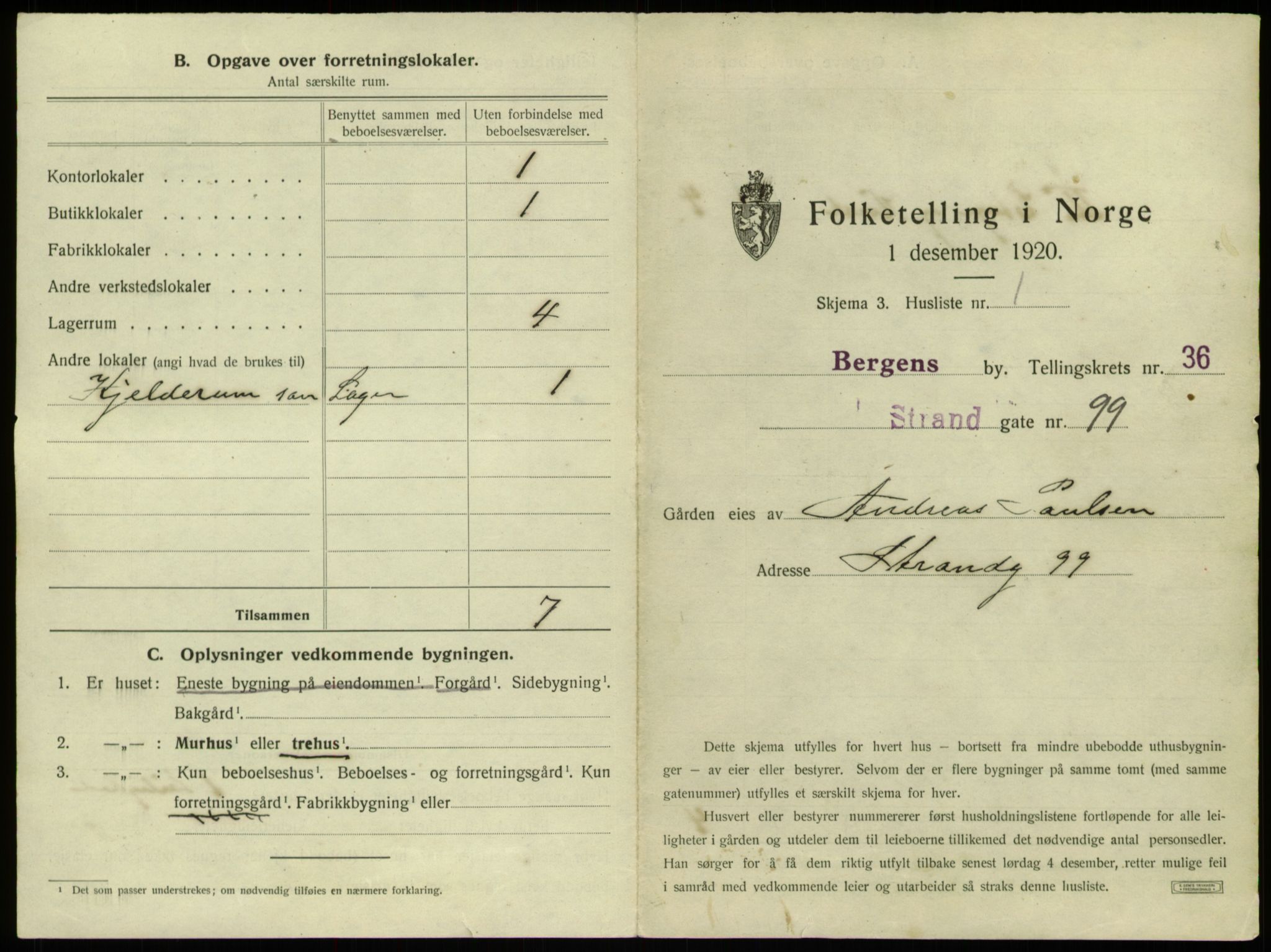 SAB, 1920 census for Bergen, 1920, p. 3307