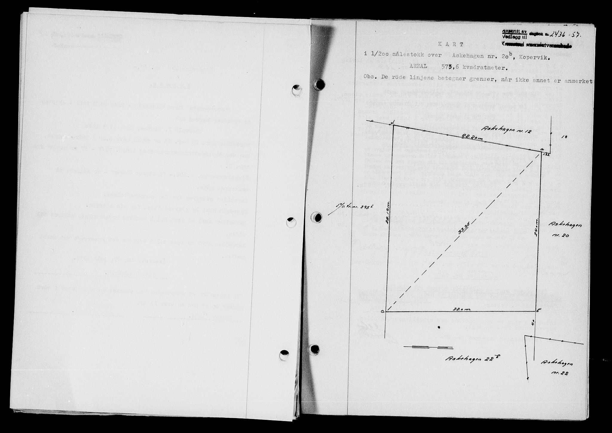 Karmsund sorenskriveri, AV/SAST-A-100311/01/II/IIB/L0125: Mortgage book no. 105A, 1957-1957, Diary no: : 2436/1957