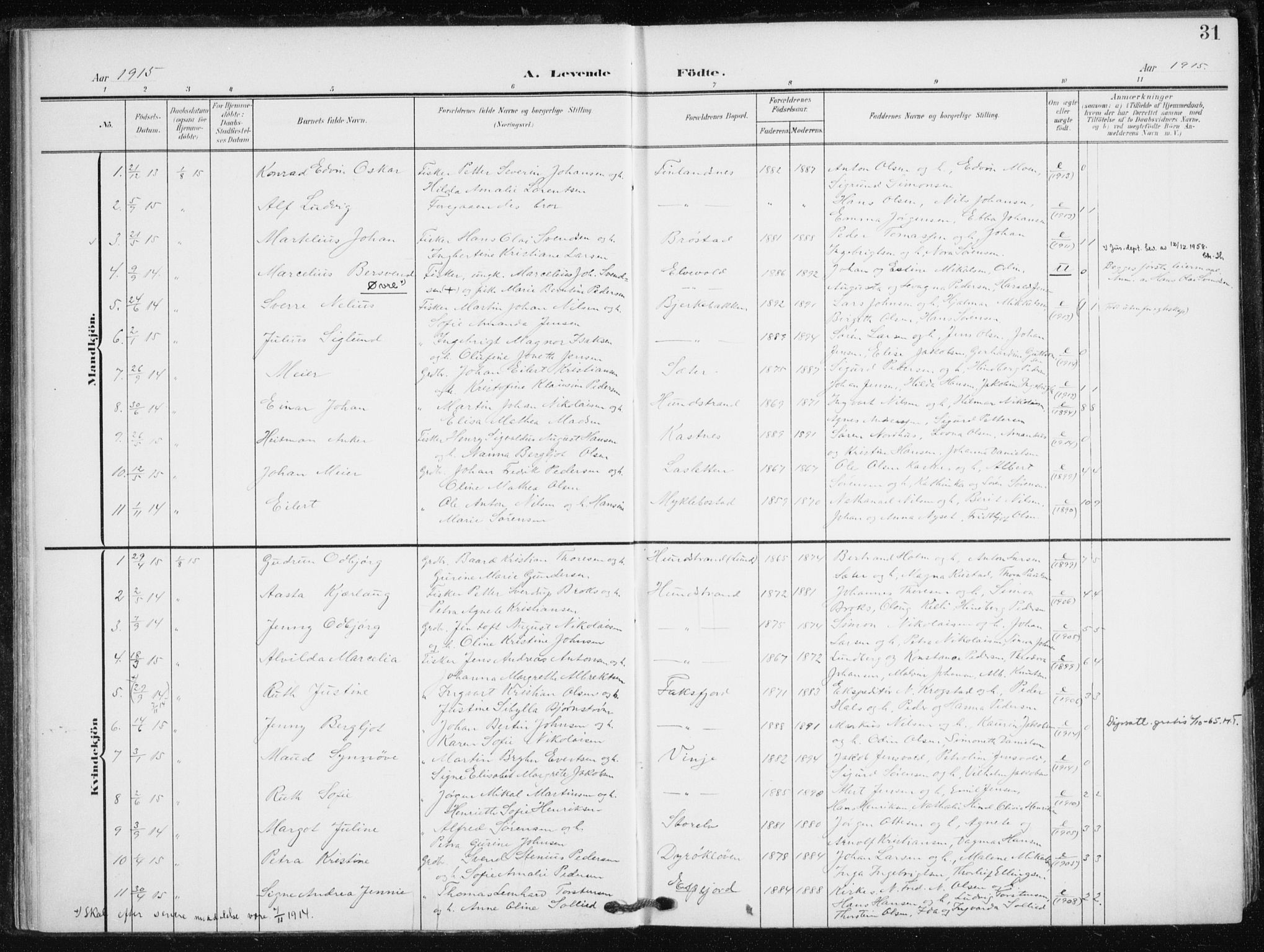 Tranøy sokneprestkontor, SATØ/S-1313/I/Ia/Iaa/L0013kirke: Parish register (official) no. 13, 1905-1922, p. 31