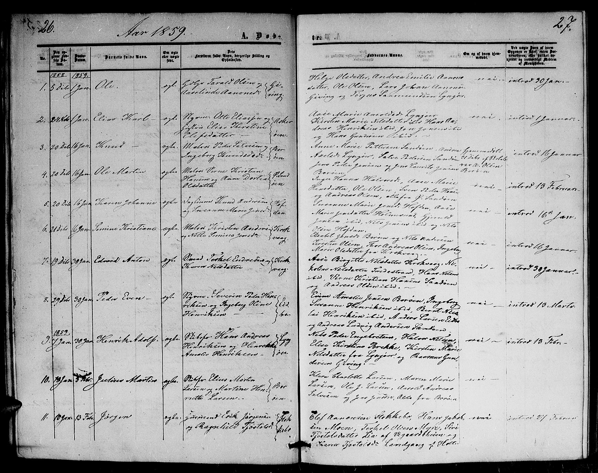 Dypvåg sokneprestkontor, SAK/1111-0007/F/Fb/Fba/L0011: Parish register (copy) no. B 11, 1857-1872, p. 26-27