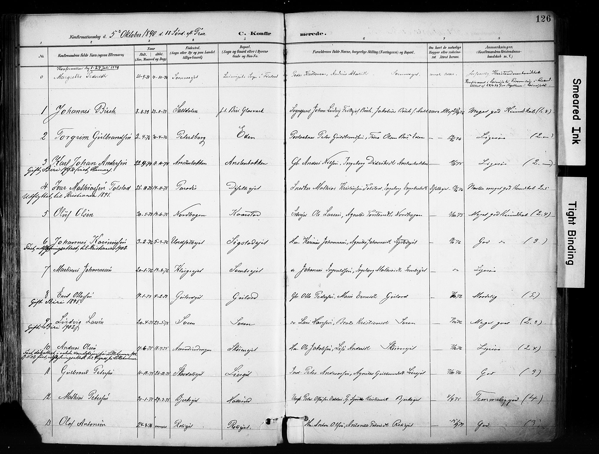 Biri prestekontor, SAH/PREST-096/H/Ha/Haa/L0009: Parish register (official) no. 9, 1887-1900, p. 126