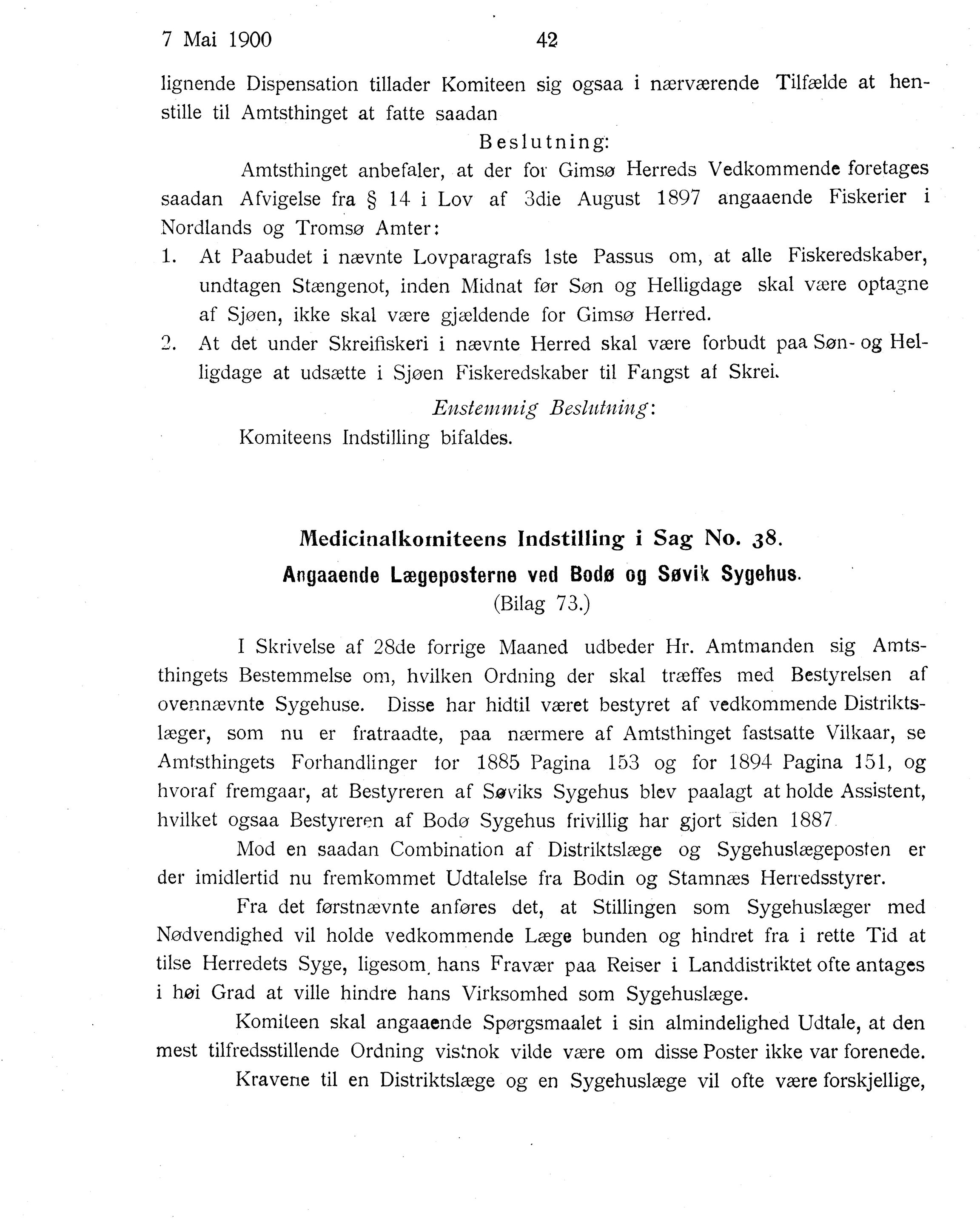 Nordland Fylkeskommune. Fylkestinget, AIN/NFK-17/176/A/Ac/L0023: Fylkestingsforhandlinger 1900, 1900