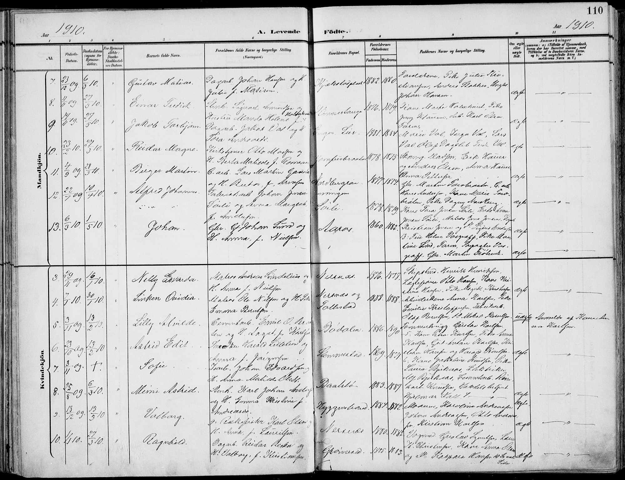 Røyken kirkebøker, SAKO/A-241/F/Fa/L0009: Parish register (official) no. 9, 1898-1911, p. 110