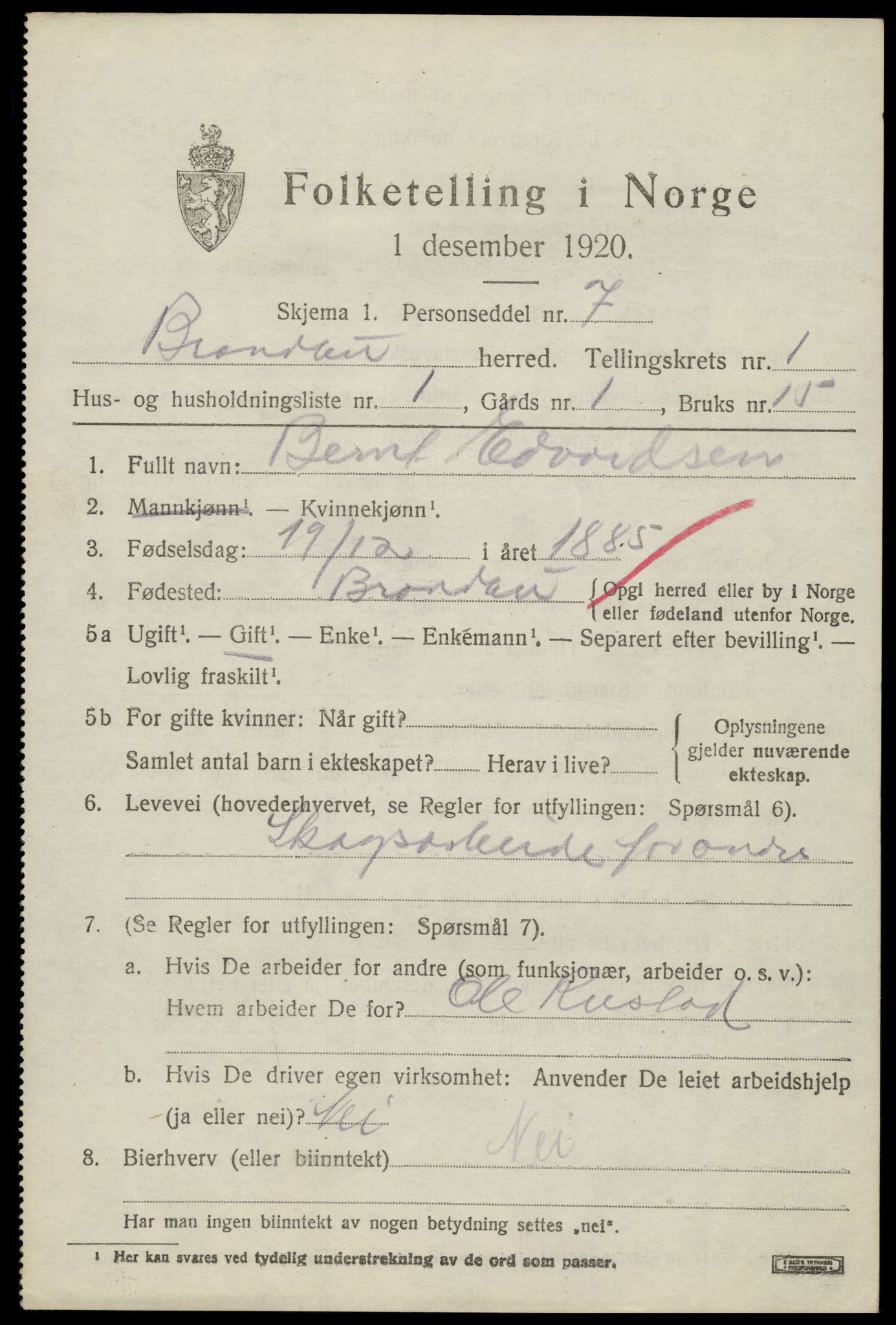 SAH, 1920 census for Brandbu, 1920, p. 1947