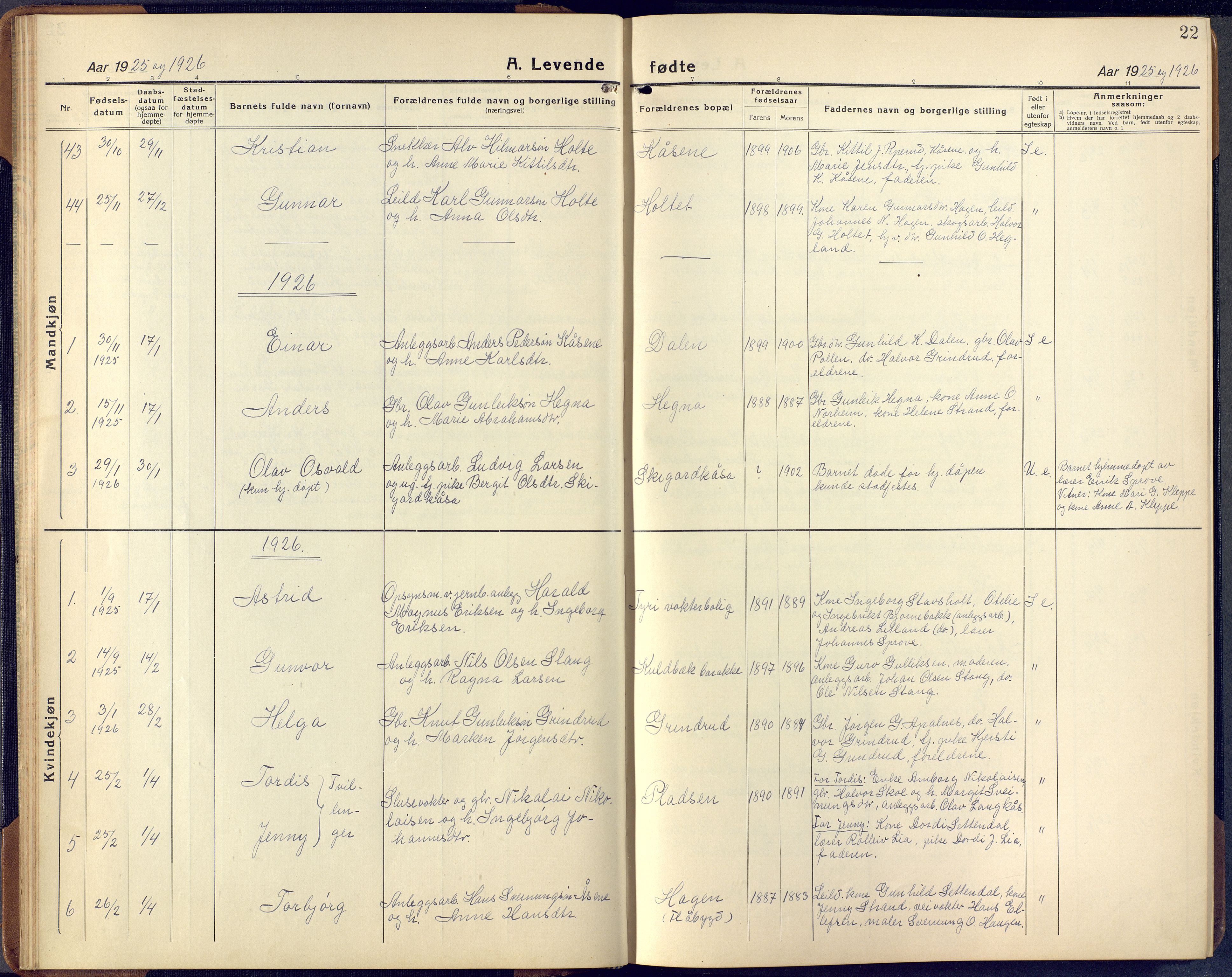 Lunde kirkebøker, SAKO/A-282/F/Fa/L0006: Parish register (official) no. I 6, 1922-1940, p. 22