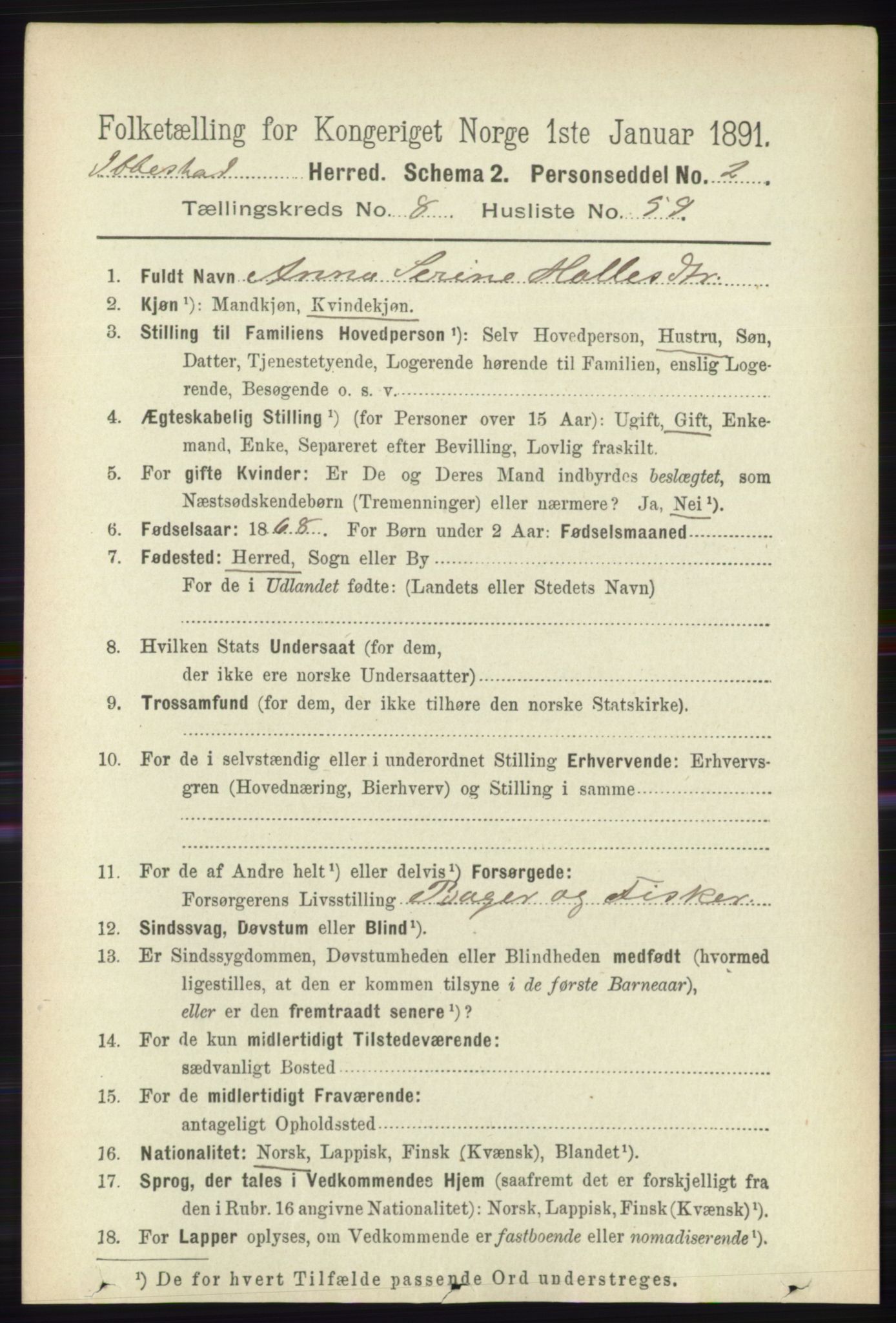 RA, 1891 census for 1917 Ibestad, 1891, p. 5579