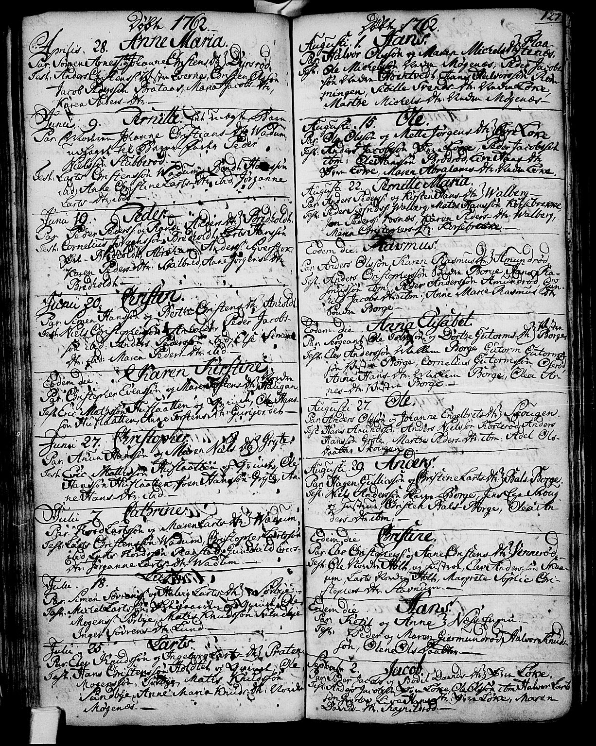 Stokke kirkebøker, SAKO/A-320/F/Fa/L0002: Parish register (official) no. I 2, 1732-1770, p. 127