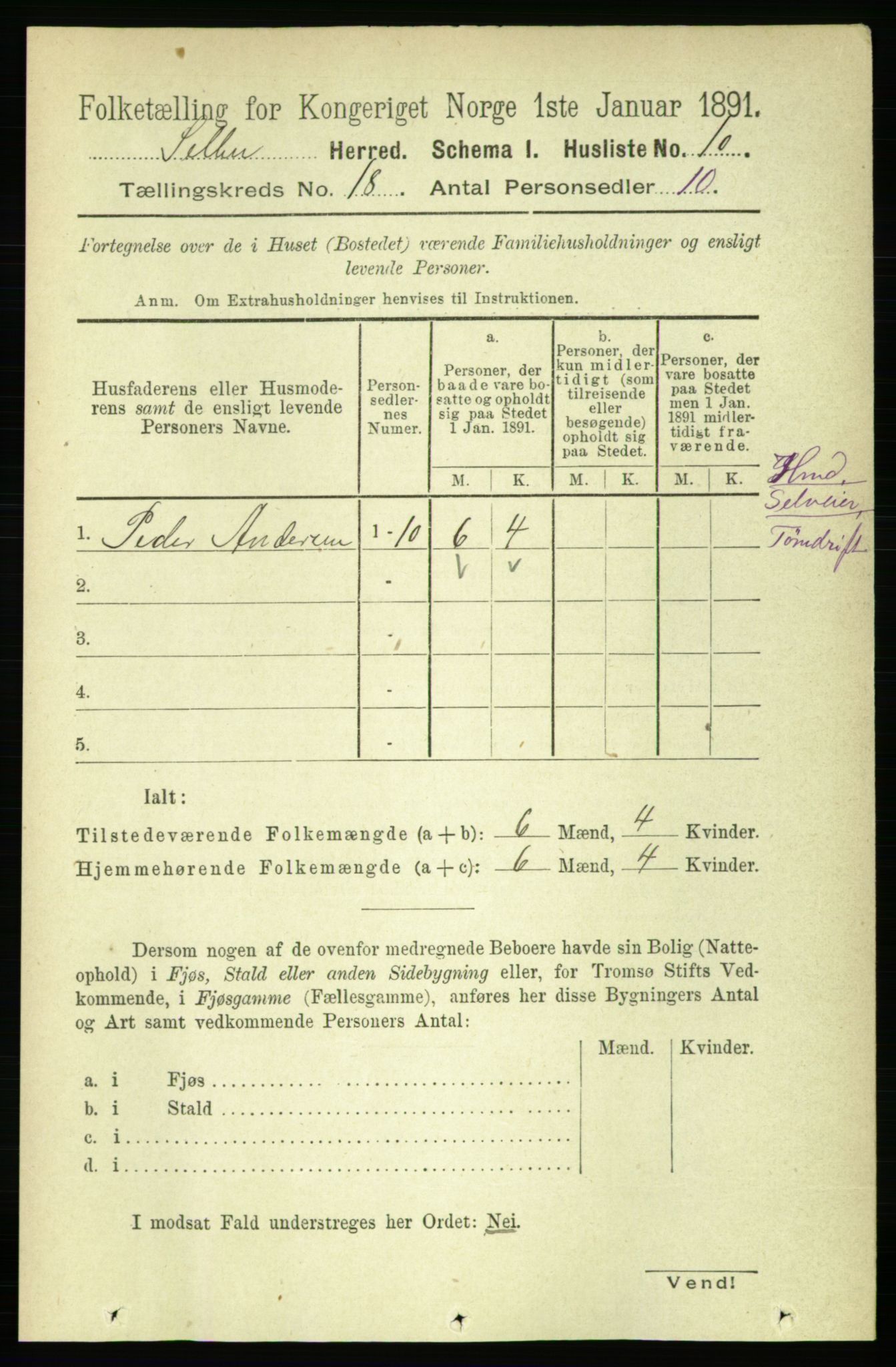 RA, 1891 census for 1664 Selbu, 1891, p. 6443