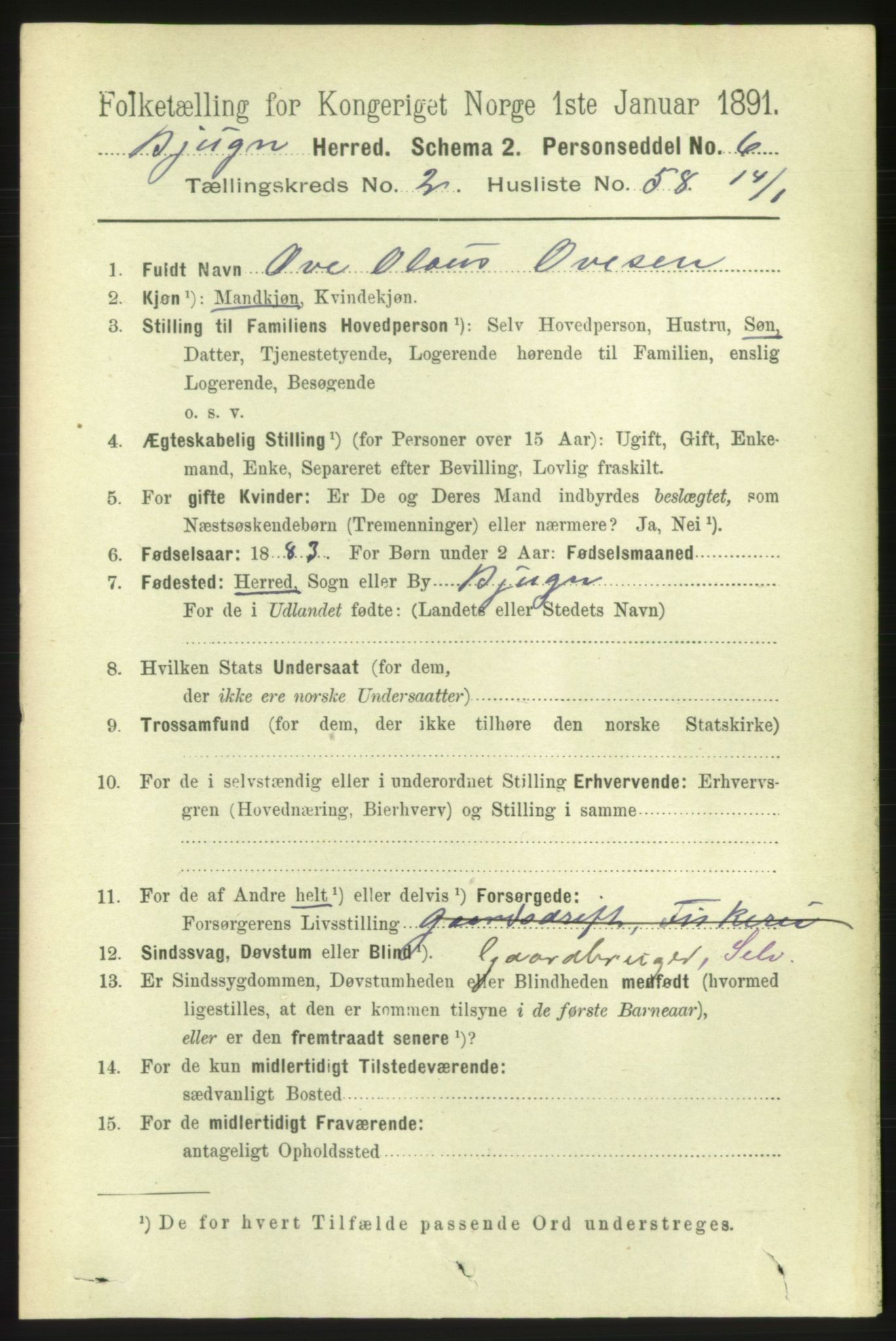 RA, 1891 census for 1627 Bjugn, 1891, p. 573