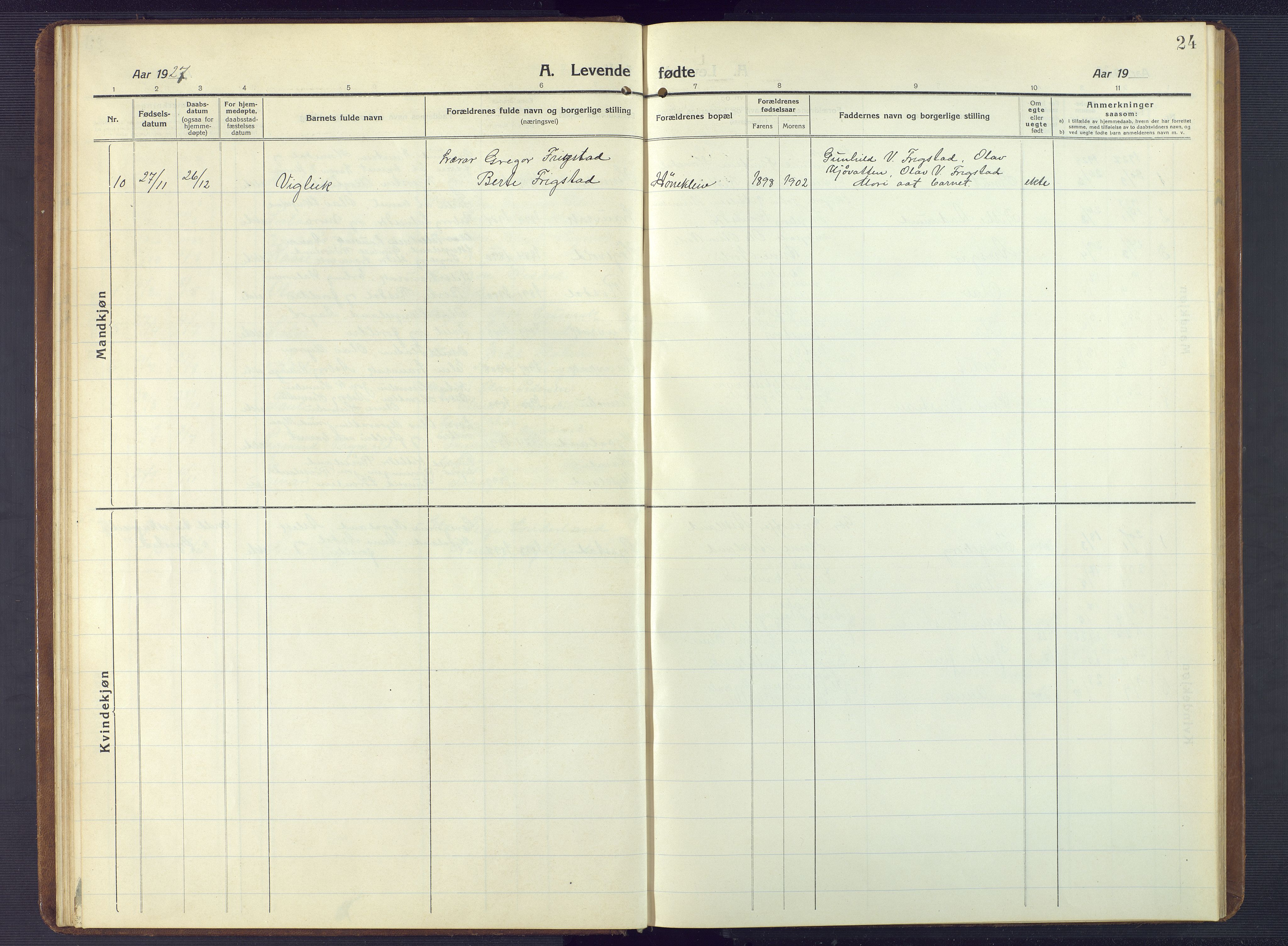 Herefoss sokneprestkontor, AV/SAK-1111-0019/F/Fb/Fbc/L0004: Parish register (copy) no. B 4, 1914-1946, p. 24