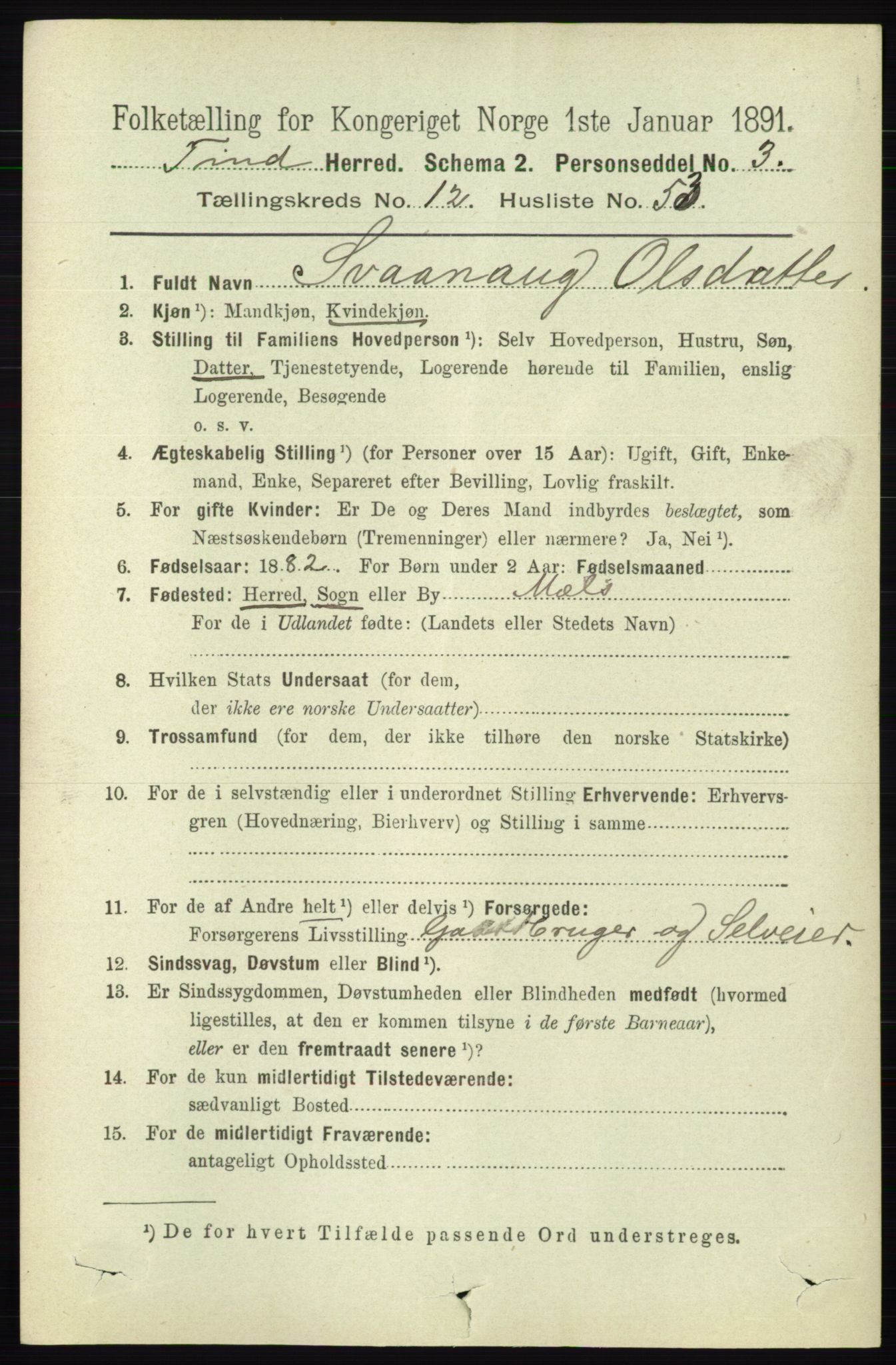 RA, 1891 census for 0826 Tinn, 1891, p. 2620