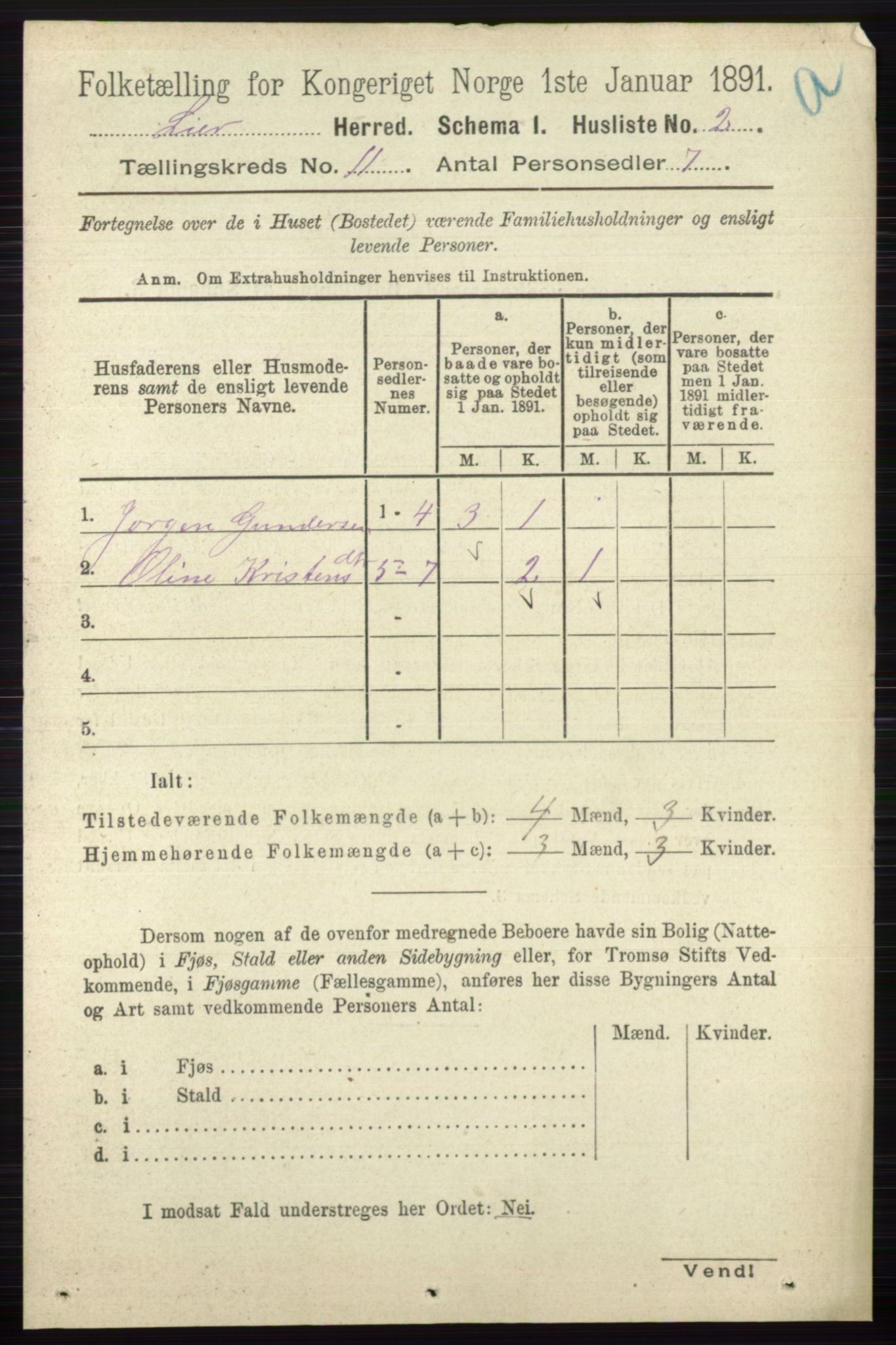 RA, 1891 census for 0626 Lier, 1891, p. 6784