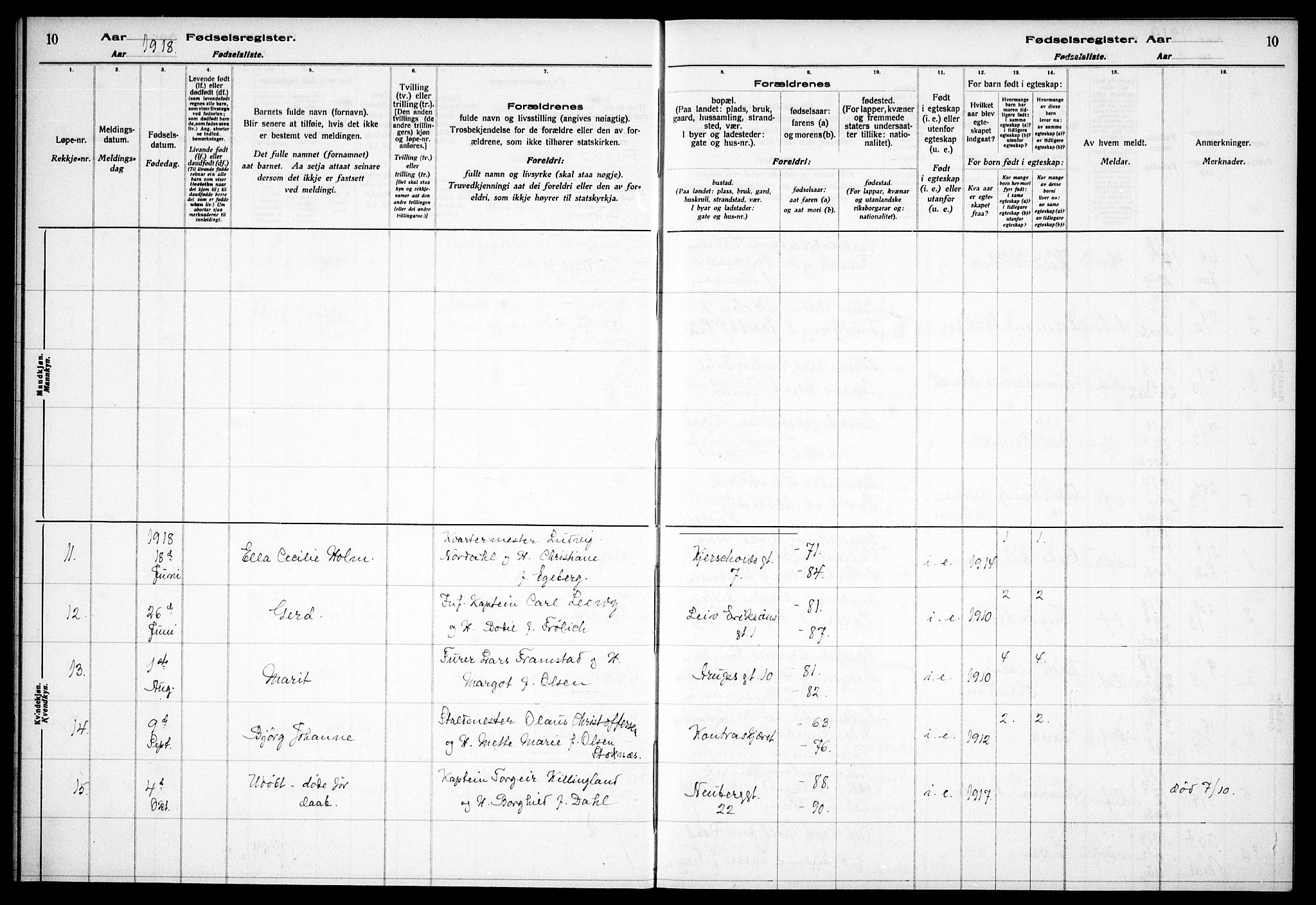 Garnisonsmenigheten Kirkebøker, AV/SAO-A-10846/J/Ja/L0001: Birth register no. 1, 1916-1938, p. 10