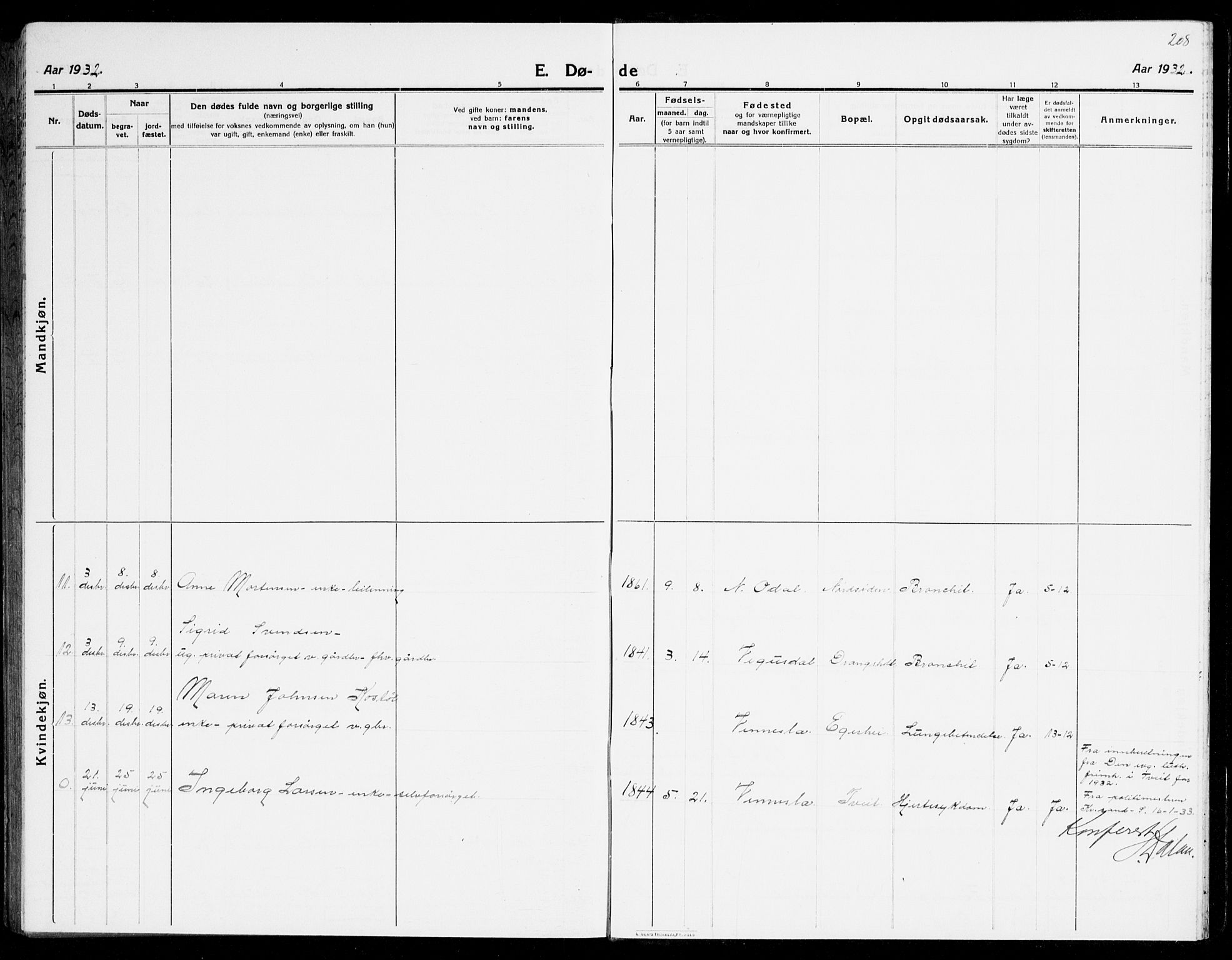 Tveit sokneprestkontor, AV/SAK-1111-0043/F/Fb/L0005: Parish register (copy) no. B 5, 1915-1941, p. 208