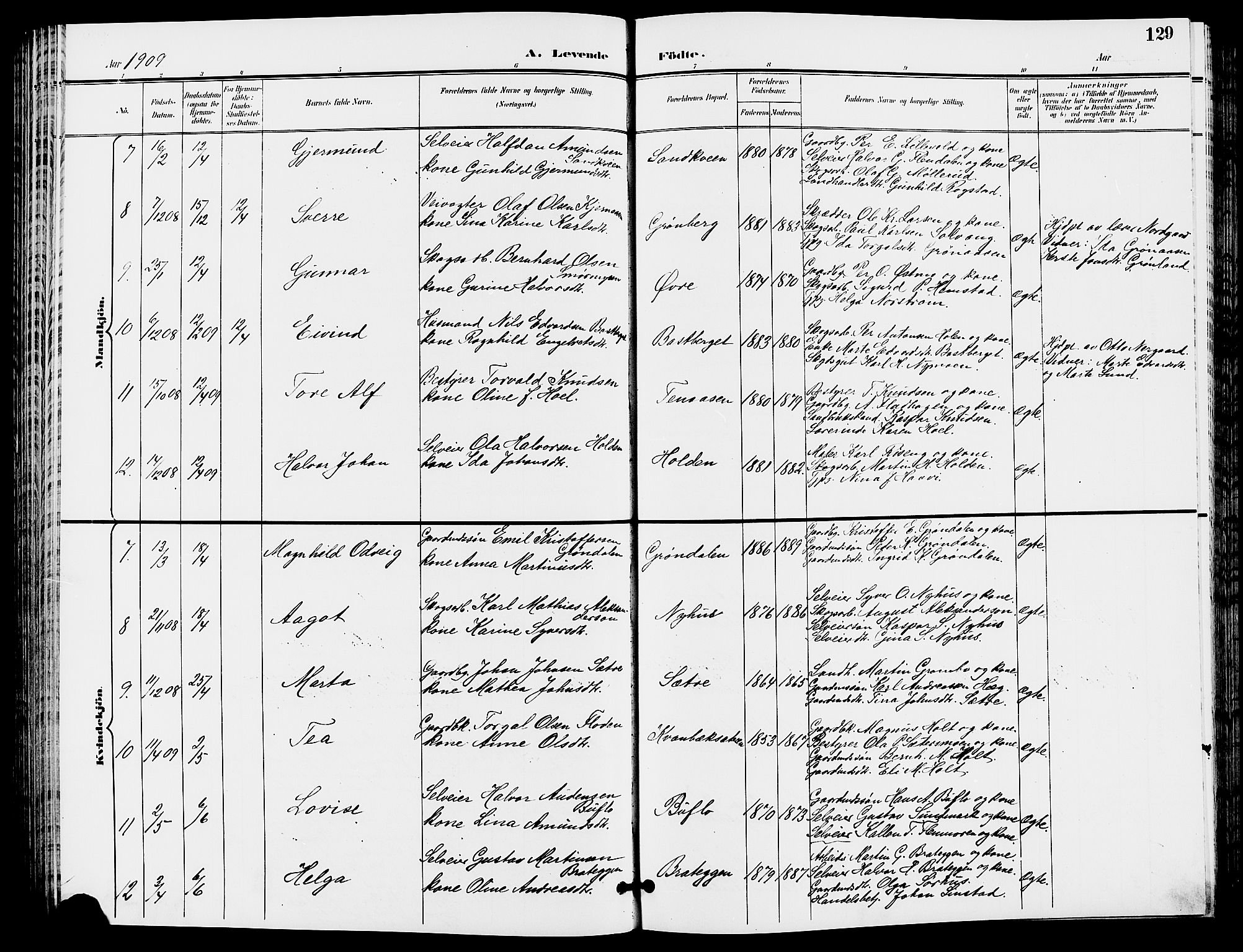 Trysil prestekontor, SAH/PREST-046/H/Ha/Hab/L0006: Parish register (copy) no. 6, 1896-1912, p. 129