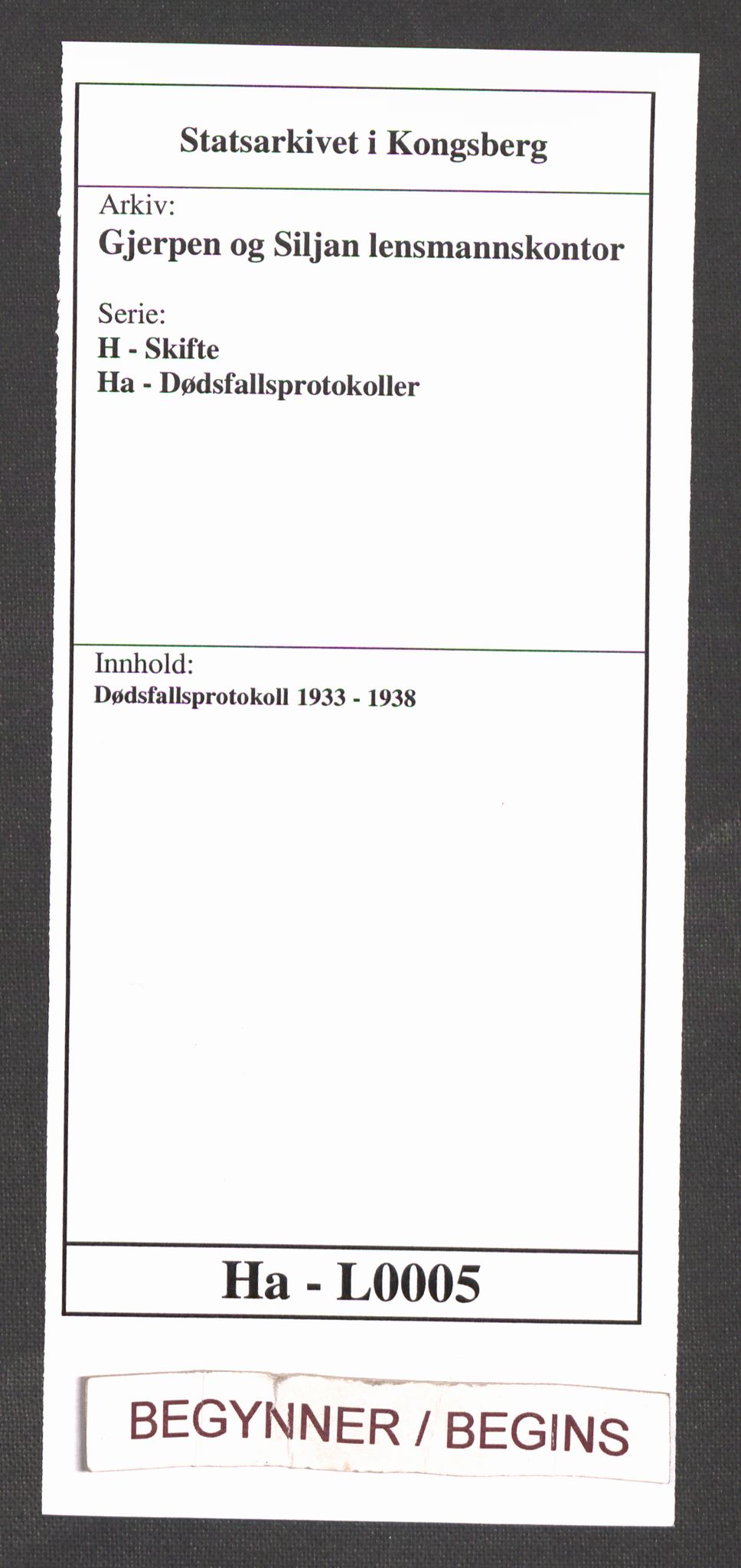 Gjerpen og Siljan lensmannskontor, AV/SAKO-A-555/H/Ha/L0005: Dødsfallsprotokoll, 1933-1938
