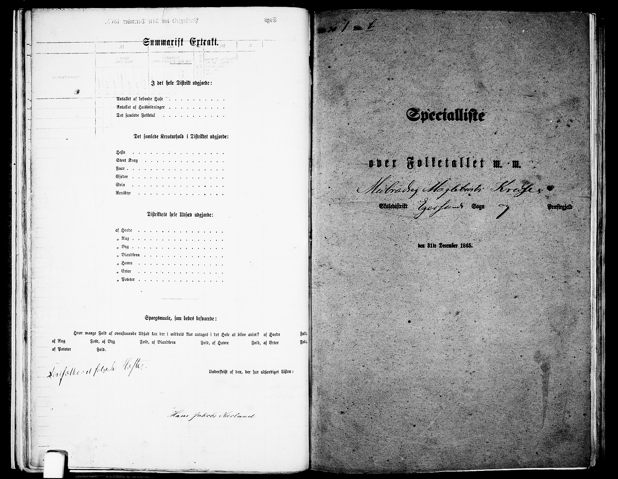 RA, 1865 census for Eigersund/Eigersund og Ogna, 1865, p. 27