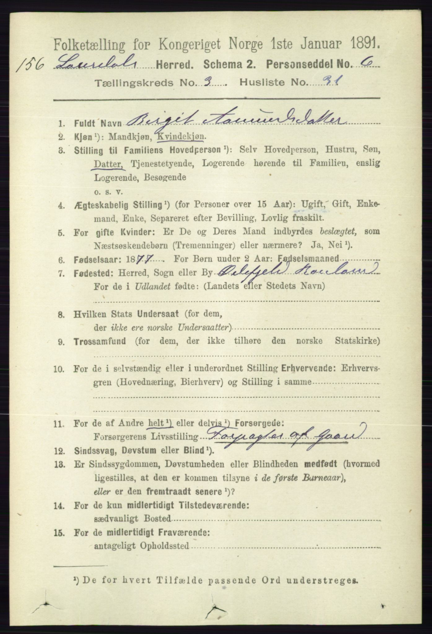 RA, 1891 census for 0833 Lårdal, 1891, p. 990