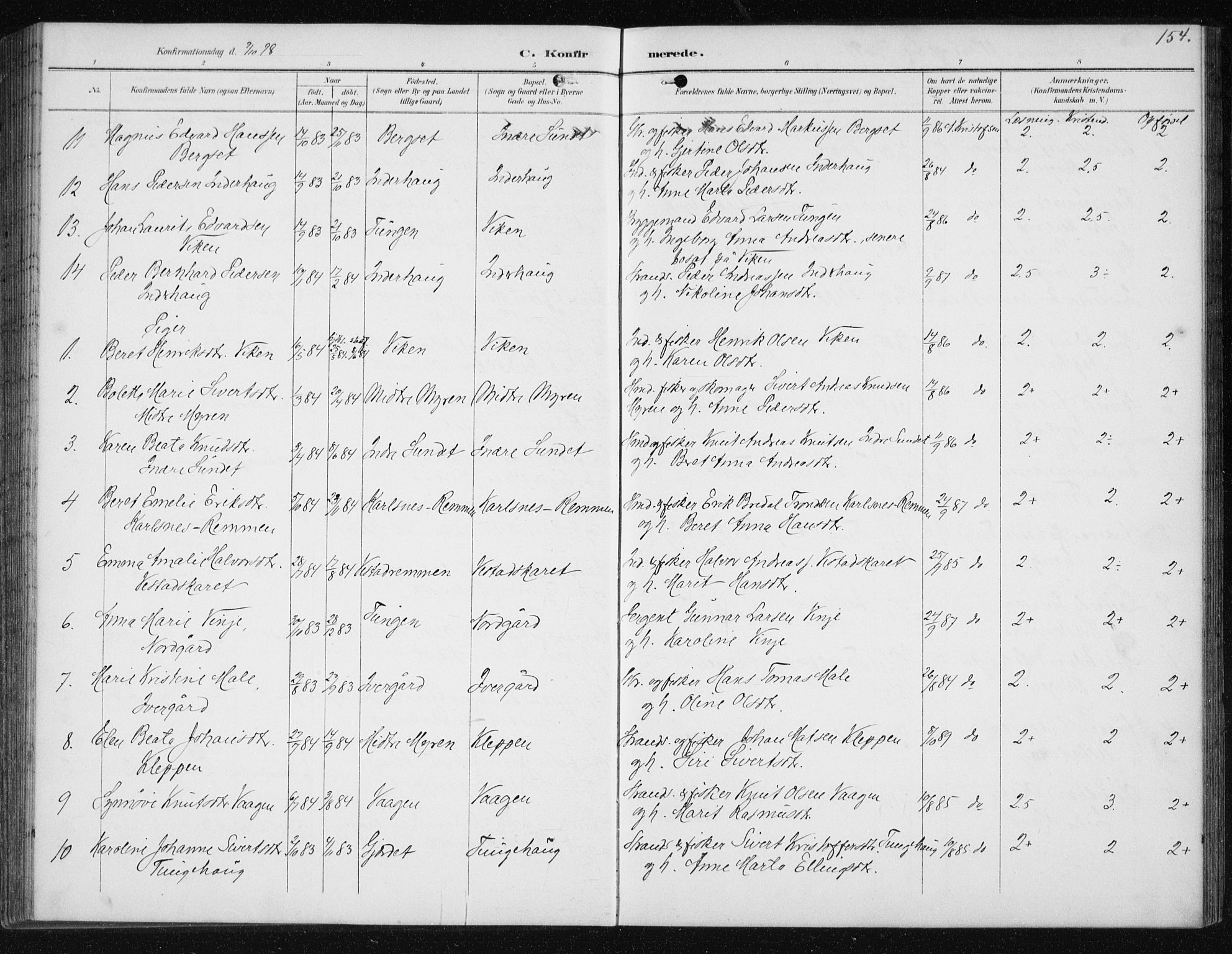 Ministerialprotokoller, klokkerbøker og fødselsregistre - Møre og Romsdal, AV/SAT-A-1454/566/L0773: Parish register (copy) no. 566C02, 1892-1909, p. 154