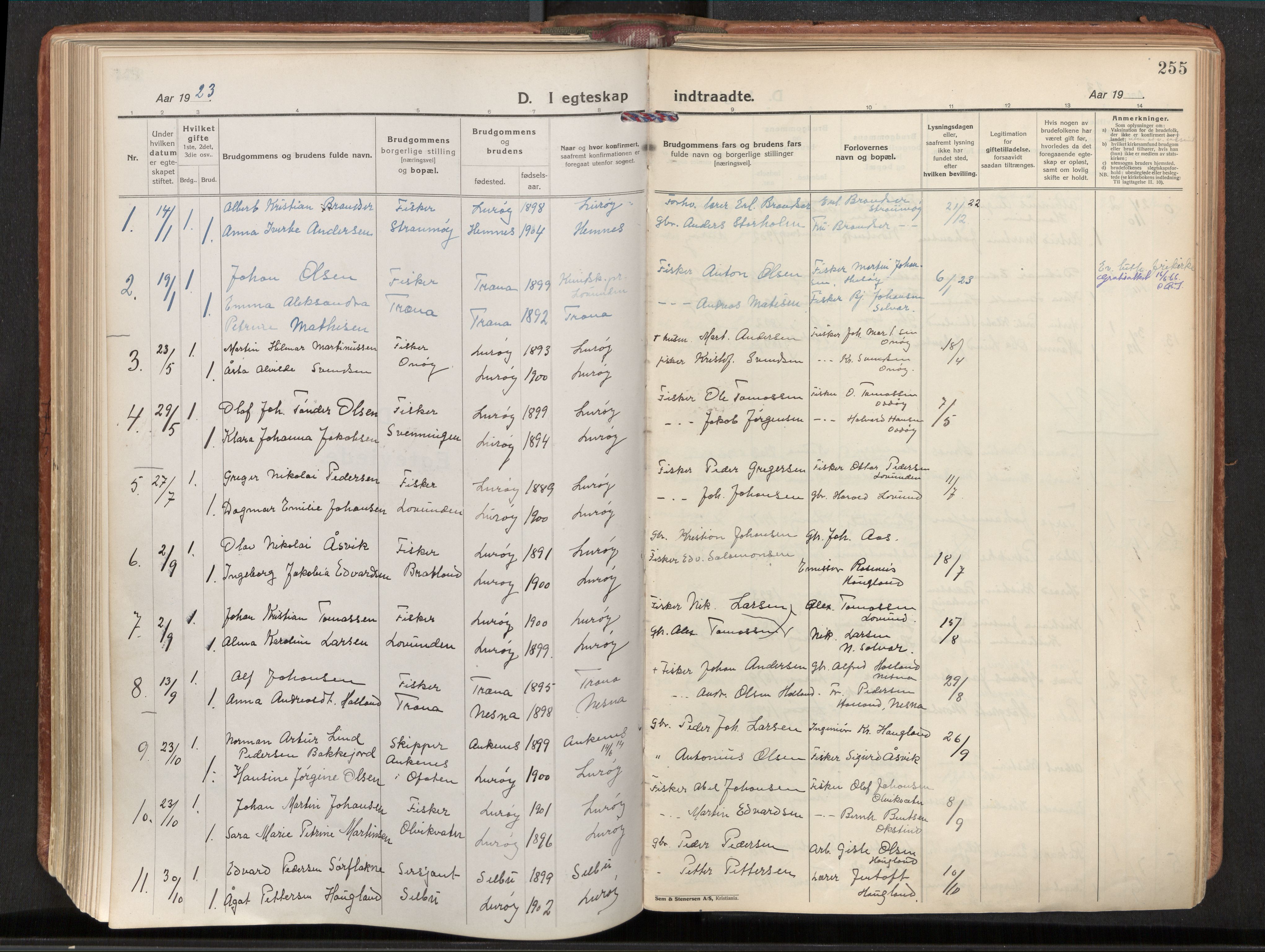 Ministerialprotokoller, klokkerbøker og fødselsregistre - Nordland, SAT/A-1459/839/L0570: Parish register (official) no. 839A07, 1923-1942, p. 255