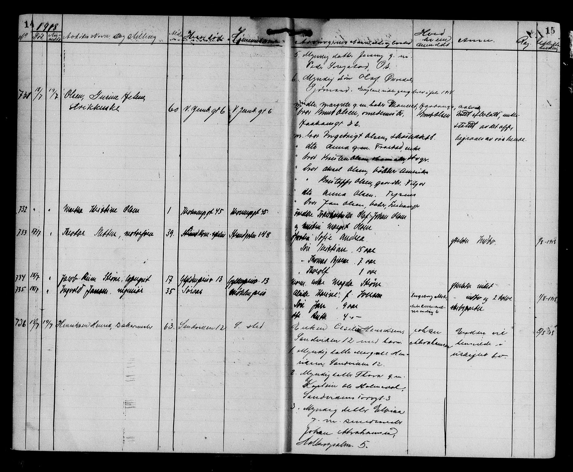 Byfogd og Byskriver i Bergen, AV/SAB-A-3401/06/06Na/L0012: Dødsfallsjournaler, 1918-1919, p. 14-15
