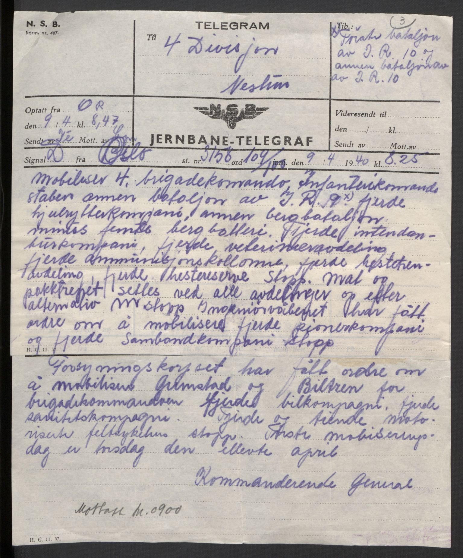 Forsvaret, Forsvarets krigshistoriske avdeling, AV/RA-RAFA-2017/Y/Yb/L0104: II-C-11-430  -  4. Divisjon., 1940, p. 19