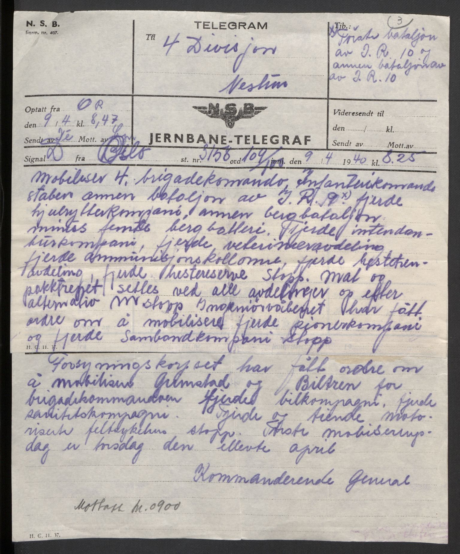 Forsvaret, Forsvarets krigshistoriske avdeling, RA/RAFA-2017/Y/Yb/L0104: II-C-11-430  -  4. Divisjon., 1940, p. 19