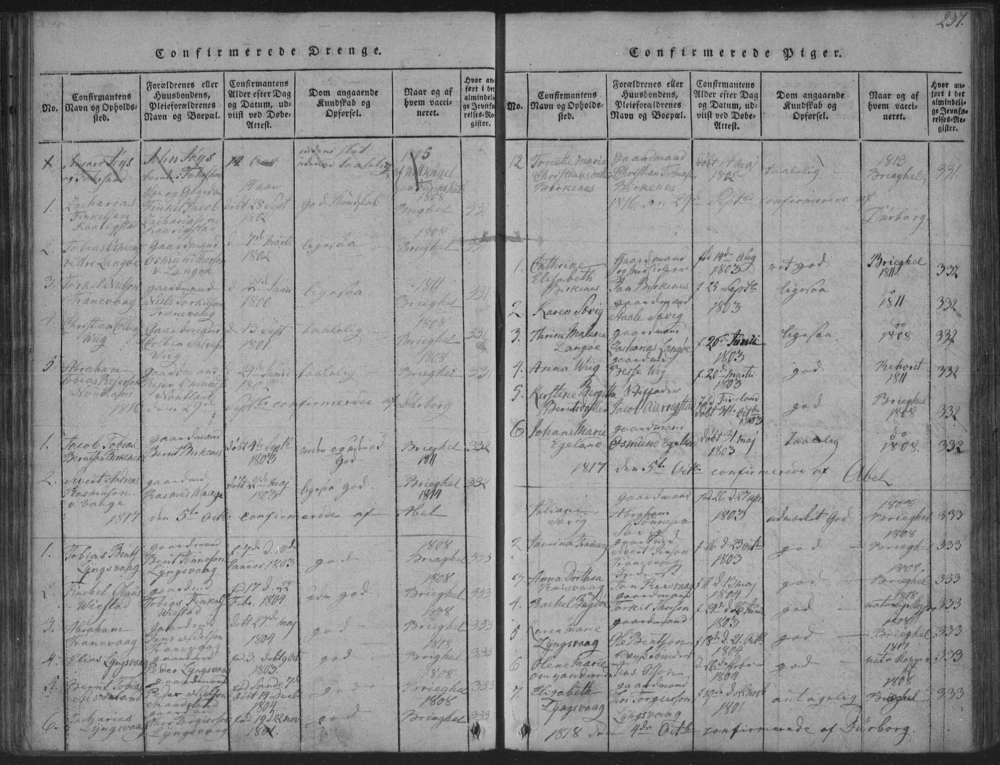 Herad sokneprestkontor, SAK/1111-0018/F/Fa/Fab/L0002: Parish register (official) no. A 2, 1816-1844, p. 237
