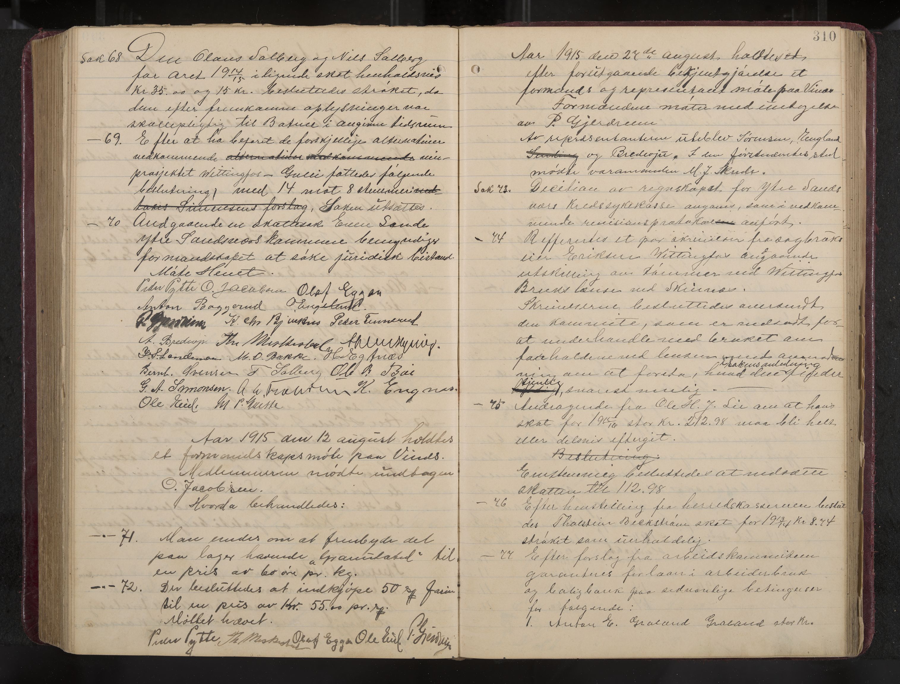 Ytre Sandsvær formannskap og sentraladministrasjon, IKAK/0629021/A/Aa/L0001: Møtebok med register, 1902-1919, p. 310