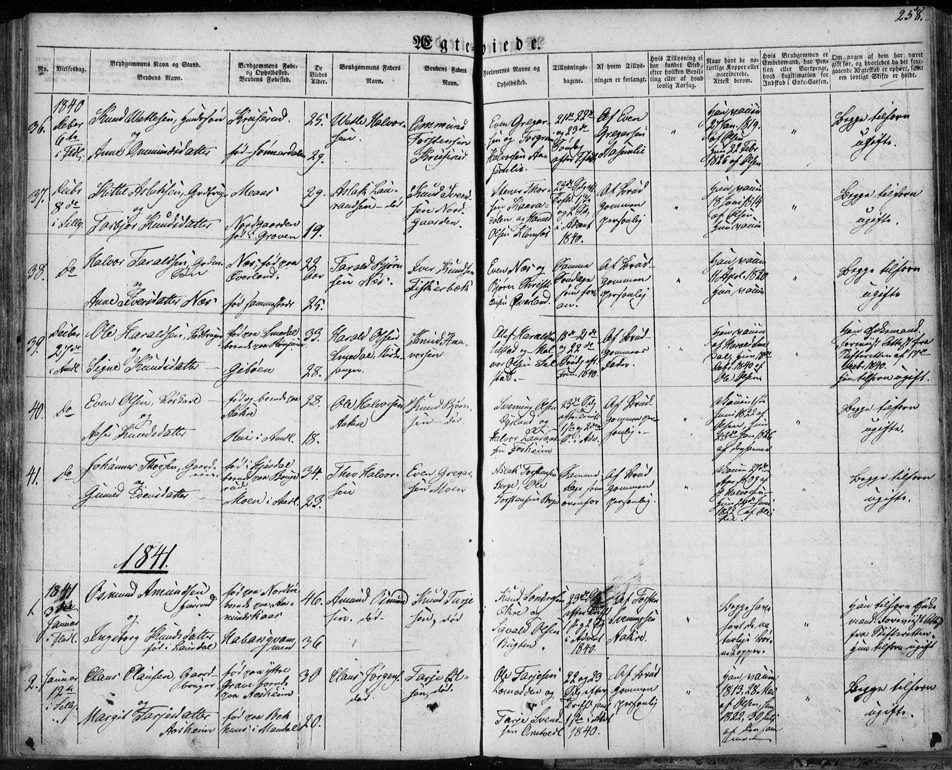 Seljord kirkebøker, SAKO/A-20/F/Fa/L0011: Parish register (official) no. I 11, 1831-1849, p. 258