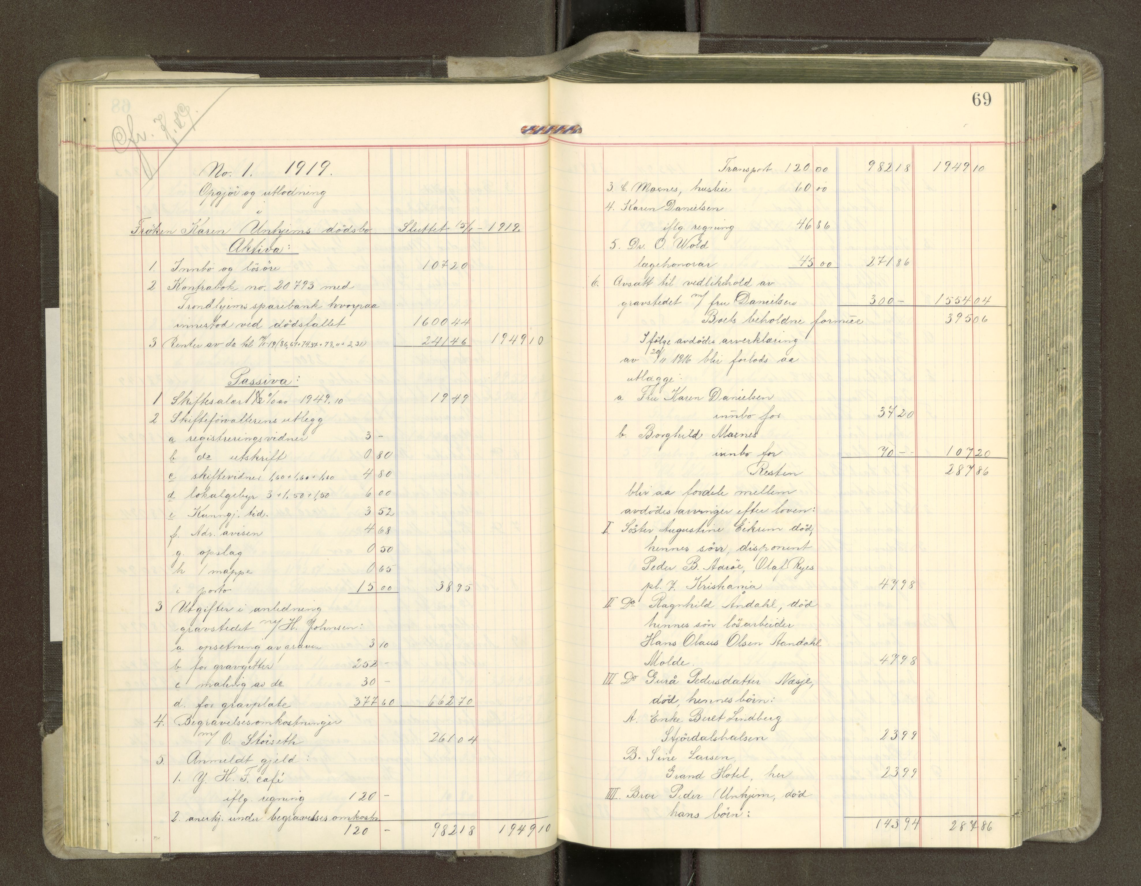 Trondheim byfogd, AV/SAT-A-0003/1/3/3A/L0043: Skifteutlodningsprotokoll - 15/7-4/3. (m/ register), 1918-1922, p. 69