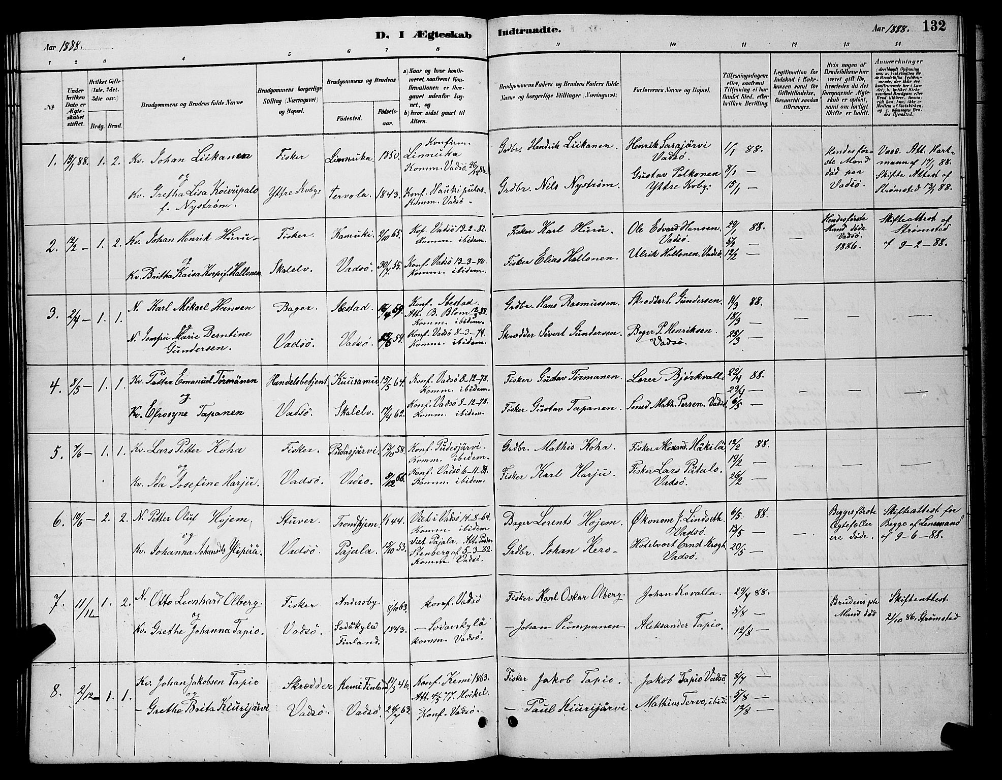 Vadsø sokneprestkontor, SATØ/S-1325/H/Hb/L0004klokker: Parish register (copy) no. 4, 1885-1895, p. 132
