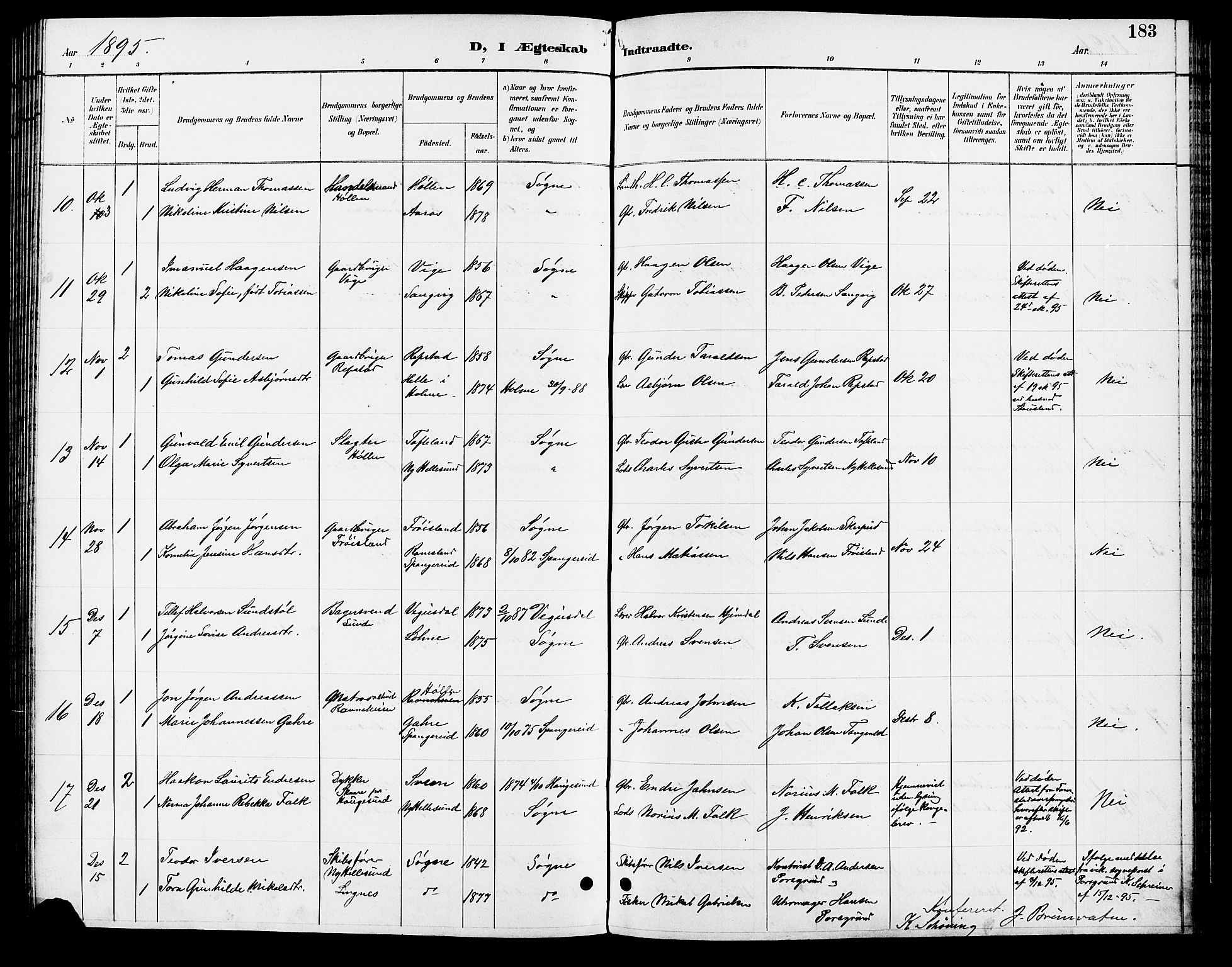 Søgne sokneprestkontor, AV/SAK-1111-0037/F/Fb/Fbb/L0006: Parish register (copy) no. B 6, 1892-1911, p. 183