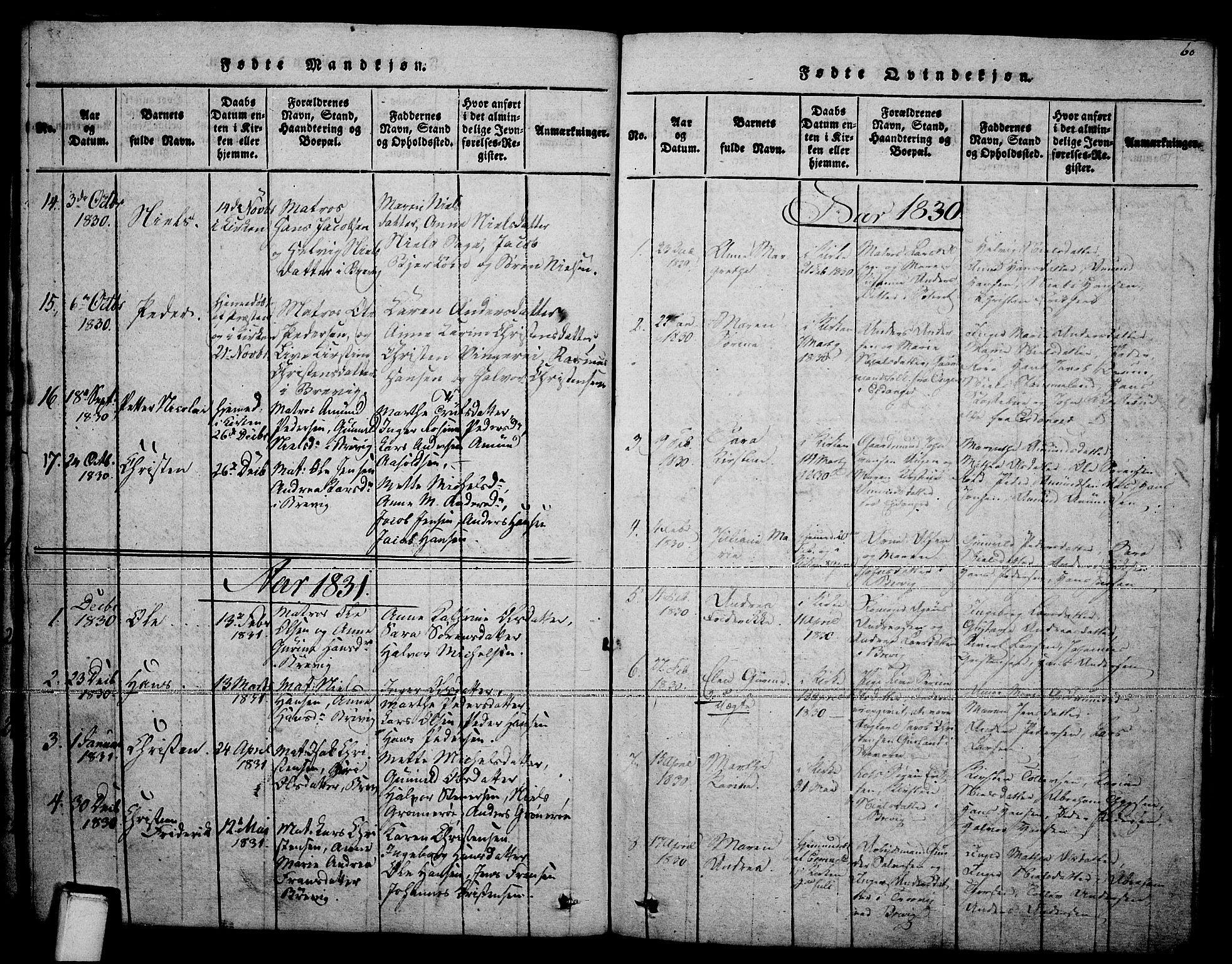 Brevik kirkebøker, SAKO/A-255/F/Fa/L0004: Parish register (official) no. 4, 1814-1846, p. 60