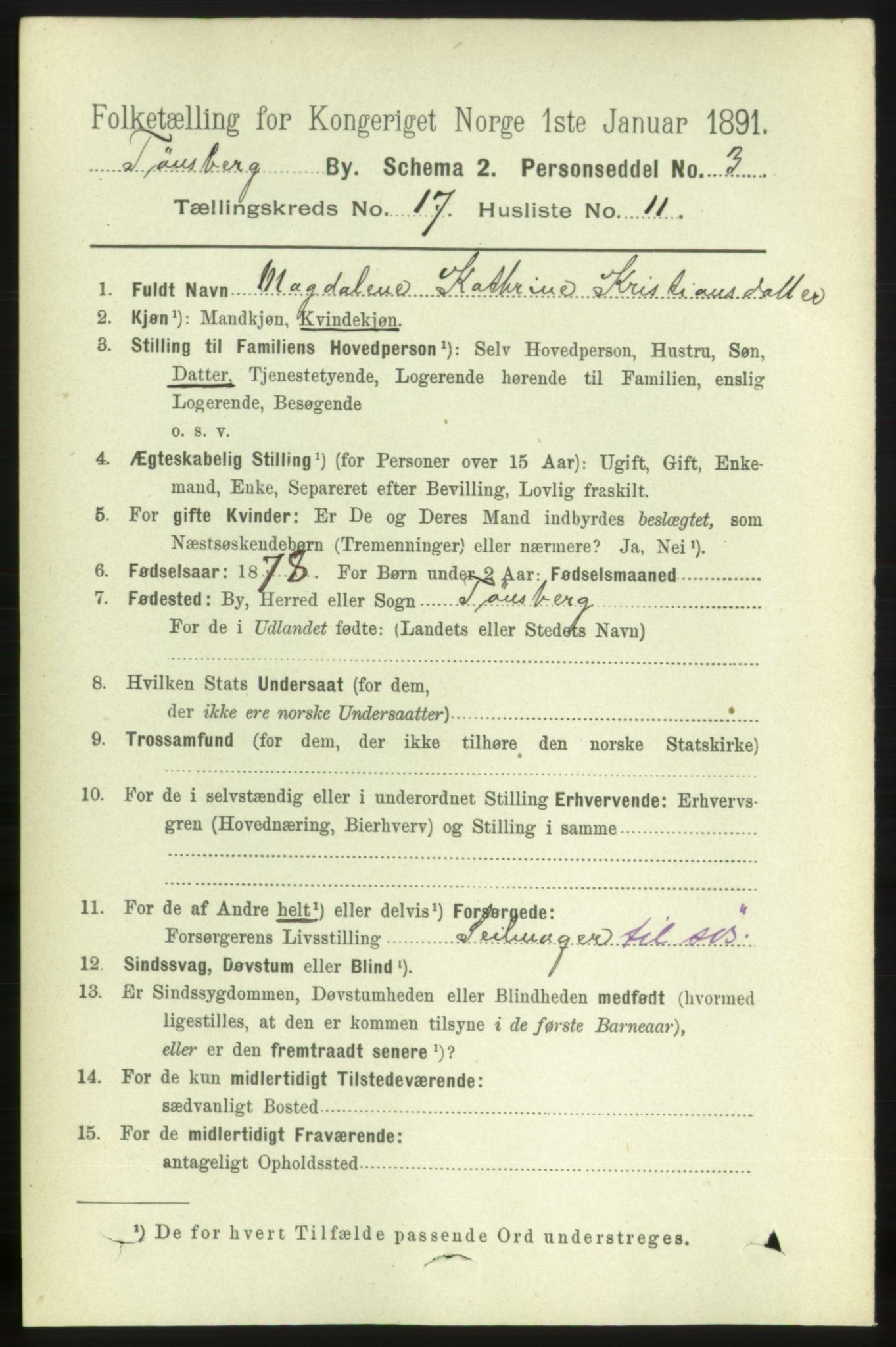 RA, 1891 census for 0705 Tønsberg, 1891, p. 5092