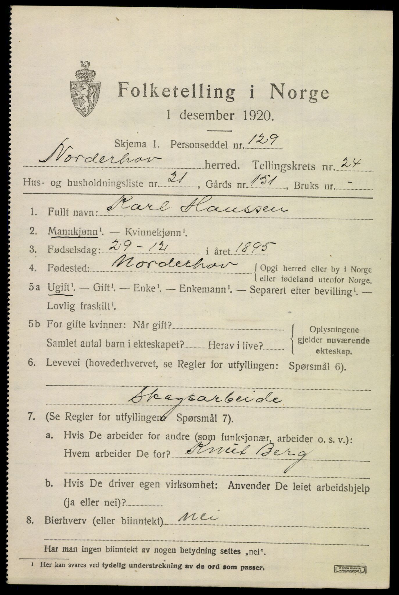 SAKO, 1920 census for Norderhov, 1920, p. 23701