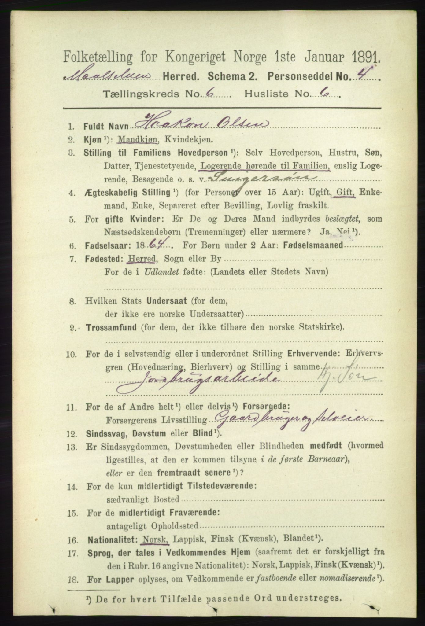 RA, 1891 census for 1924 Målselv, 1891, p. 2075