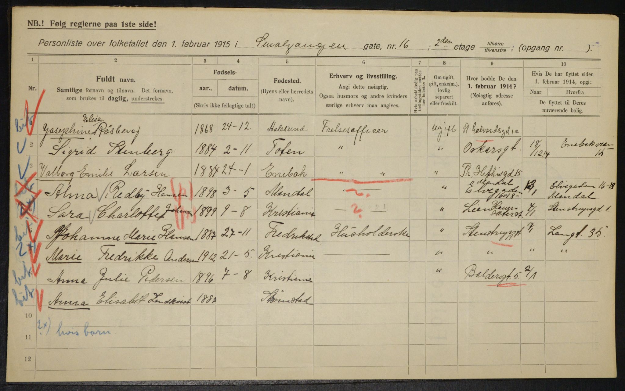 OBA, Municipal Census 1915 for Kristiania, 1915, p. 96968