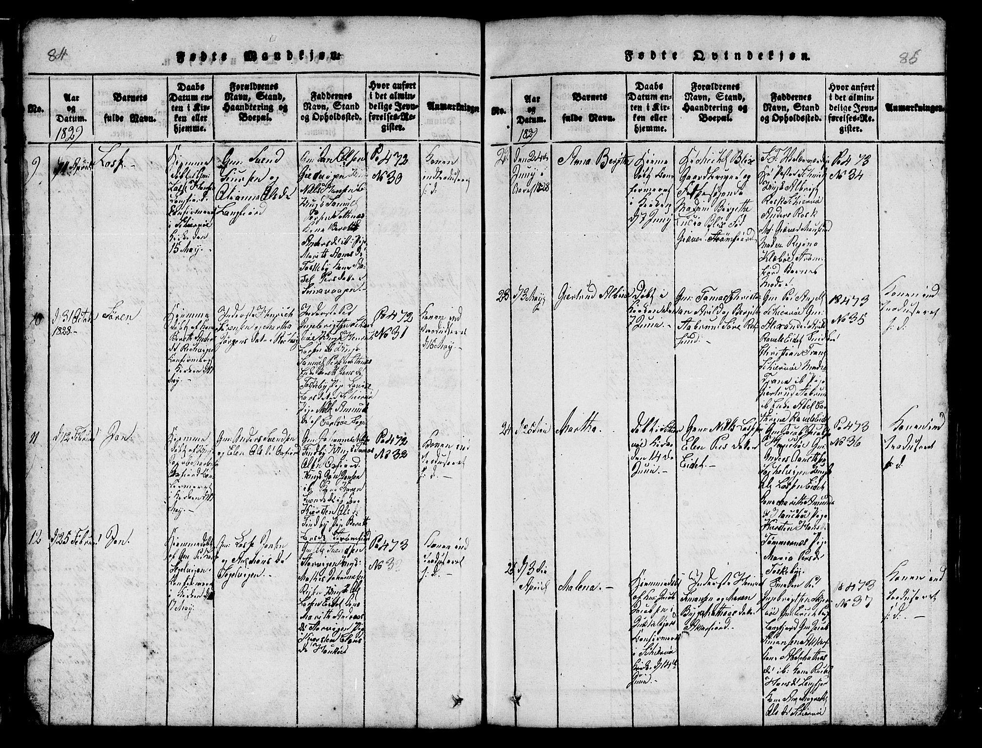 Skjervøy sokneprestkontor, AV/SATØ-S-1300/H/Ha/Hab/L0001klokker: Parish register (copy) no. 1, 1825-1838, p. 84-85