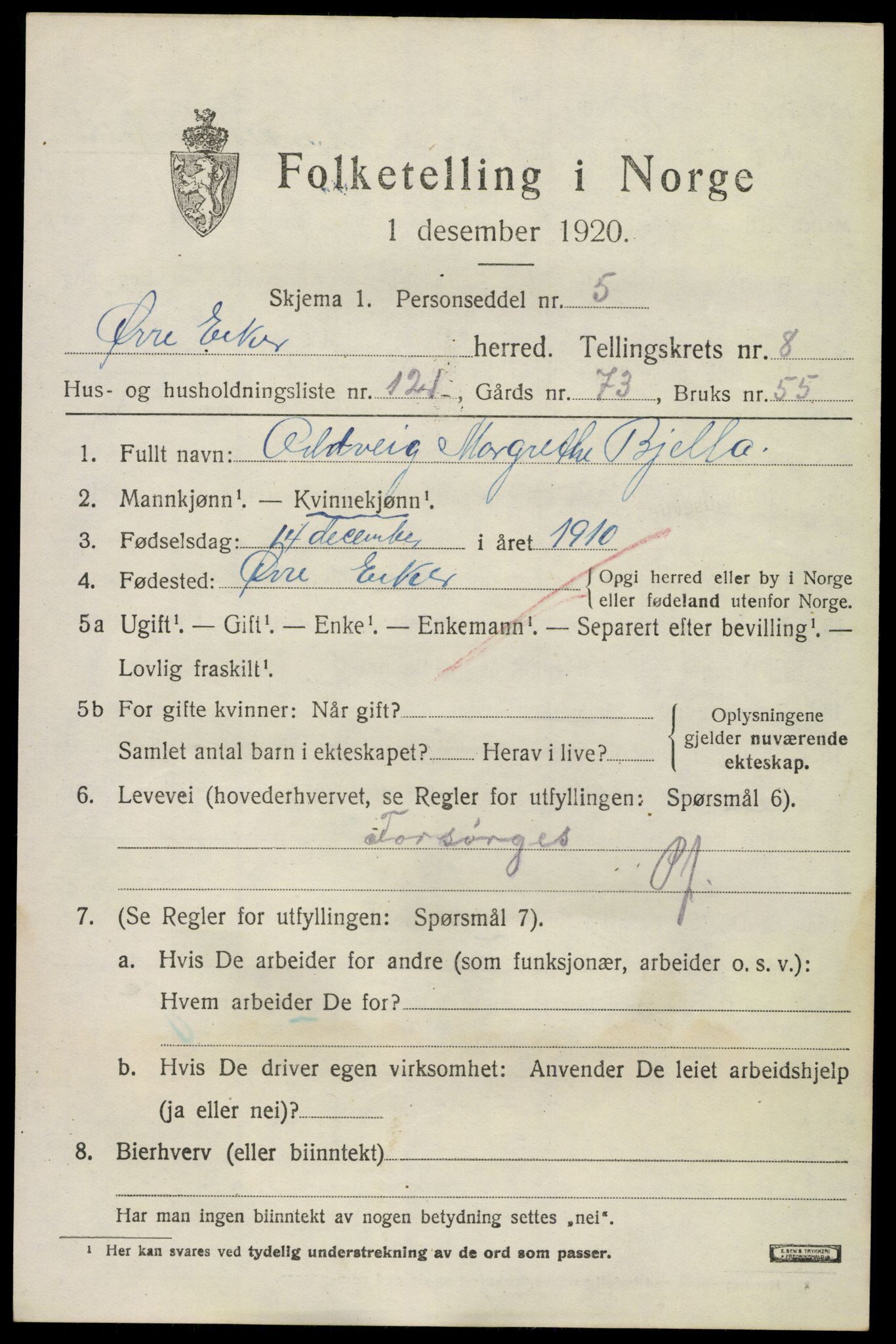 SAKO, 1920 census for Øvre Eiker, 1920, p. 15346