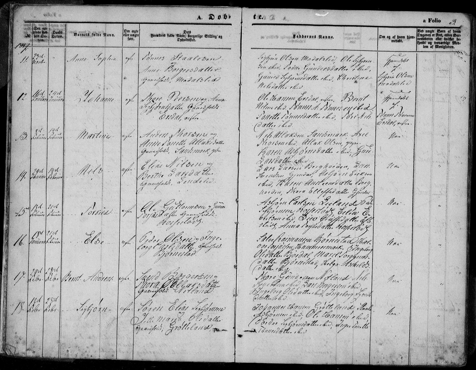 Bakke sokneprestkontor, AV/SAK-1111-0002/F/Fa/Faa/L0005: Parish register (official) no. A 5, 1847-1855, p. 3