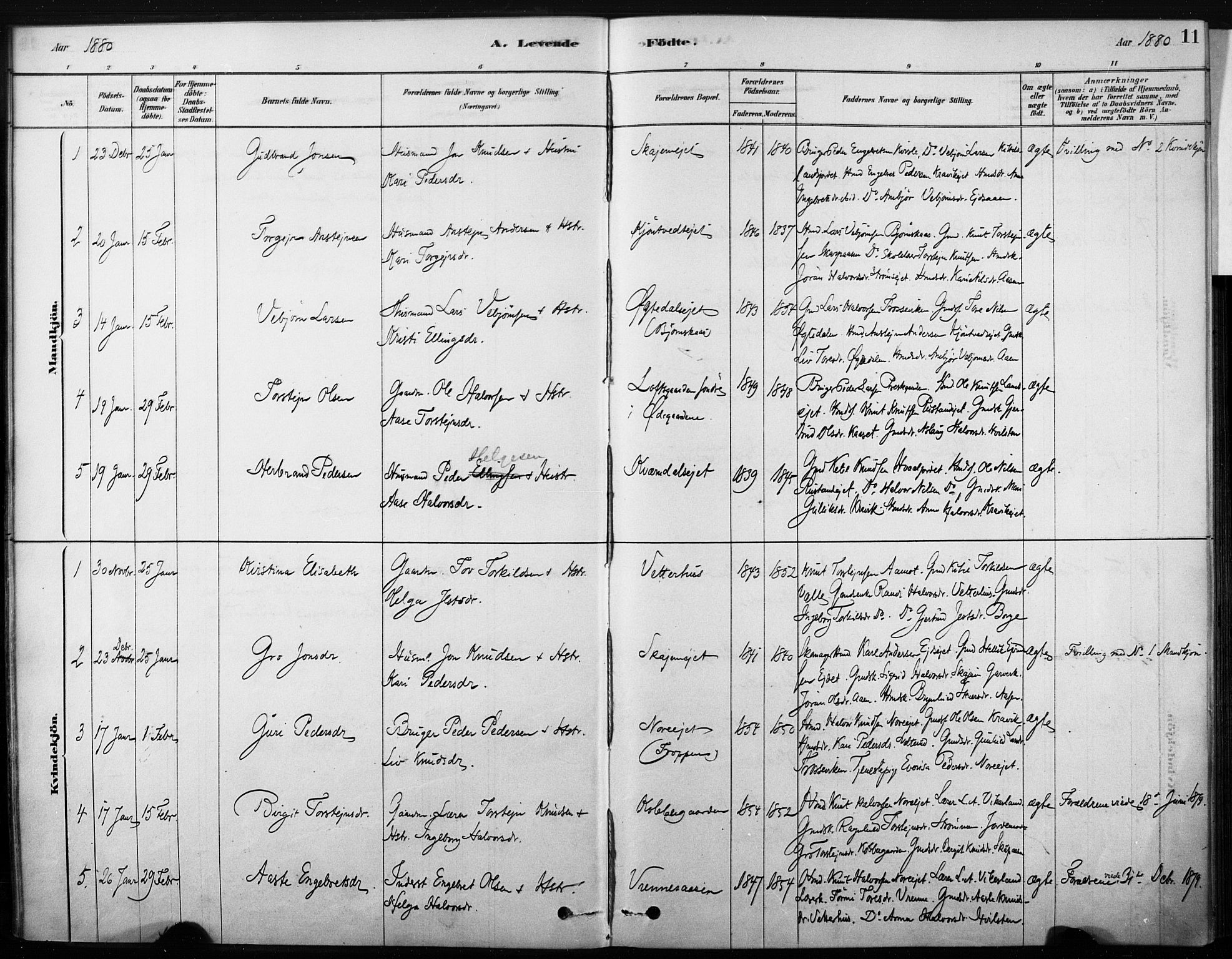 Nore kirkebøker, SAKO/A-238/F/Fb/L0001: Parish register (official) no. II 1, 1878-1886, p. 11